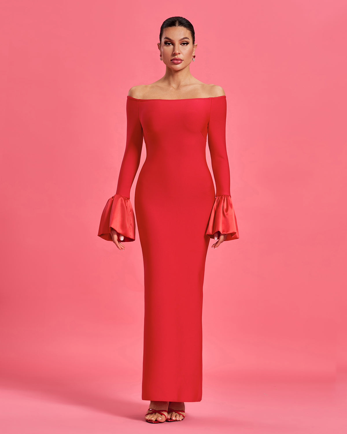 Trumpet-cuffs Off Shoulder Bandage Maxi Dress
