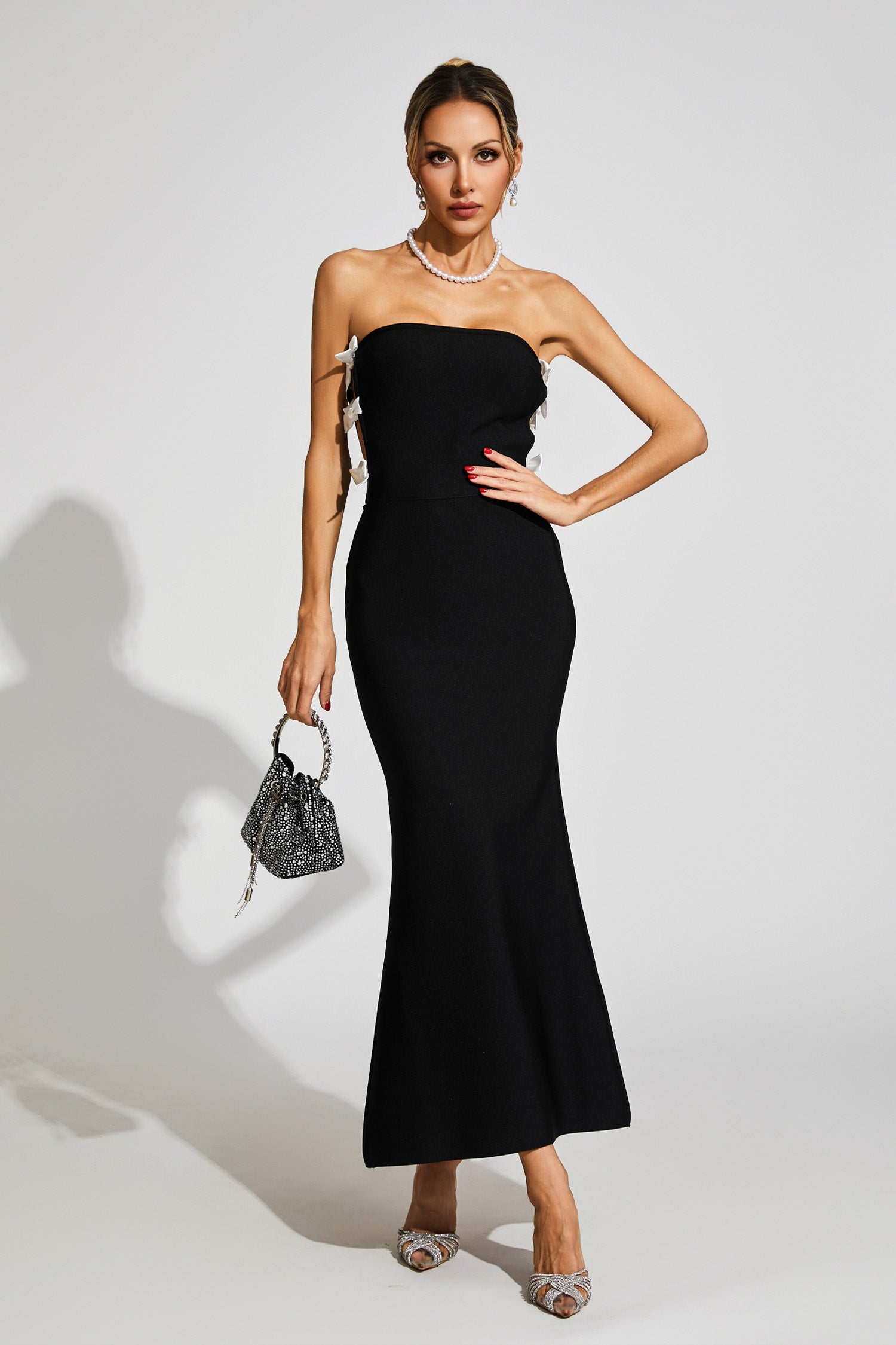 White-Bow Tie Bandage Mermaid Dress