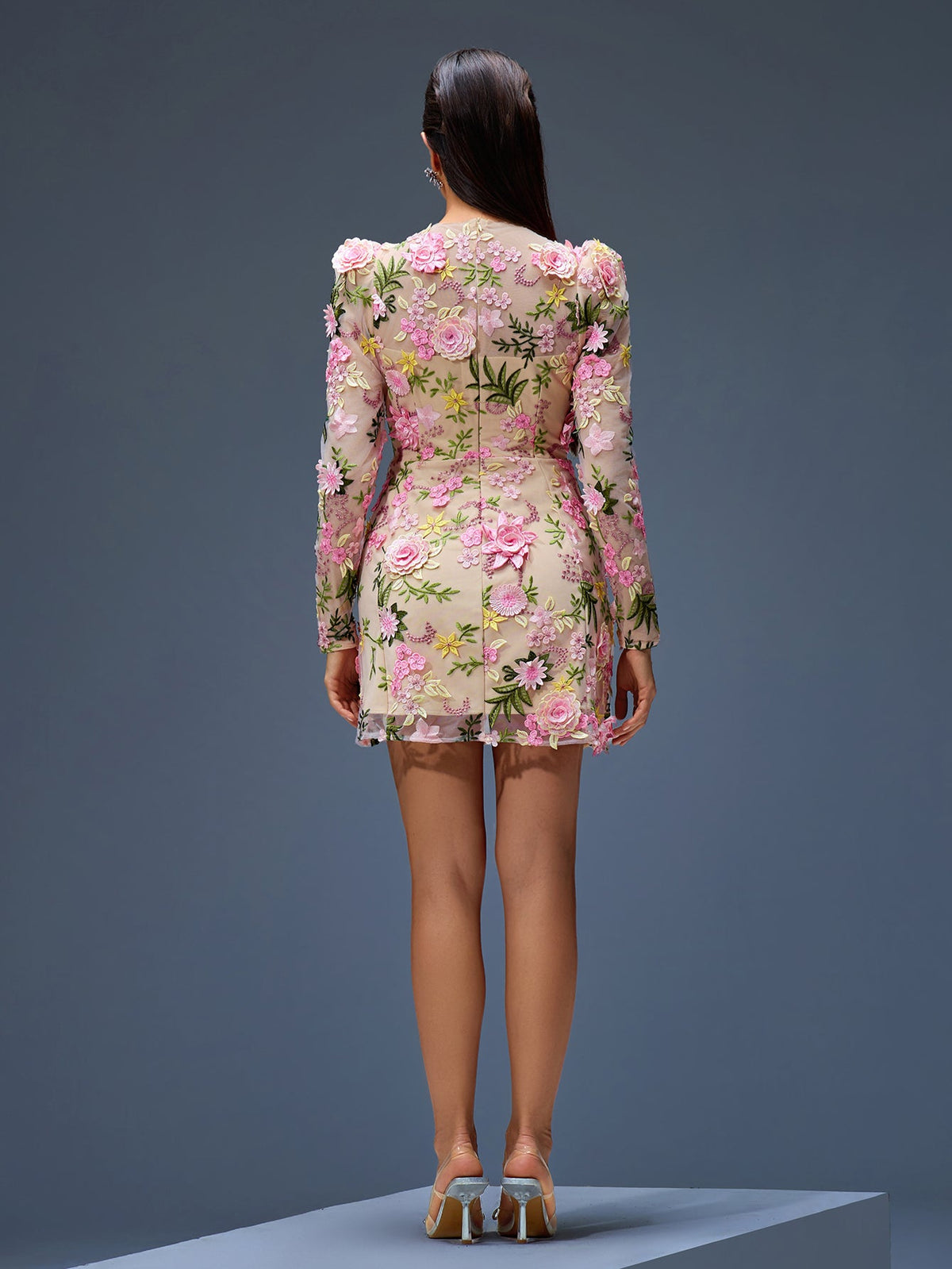Floral Appliqué Mini A-Line Dress, detail view