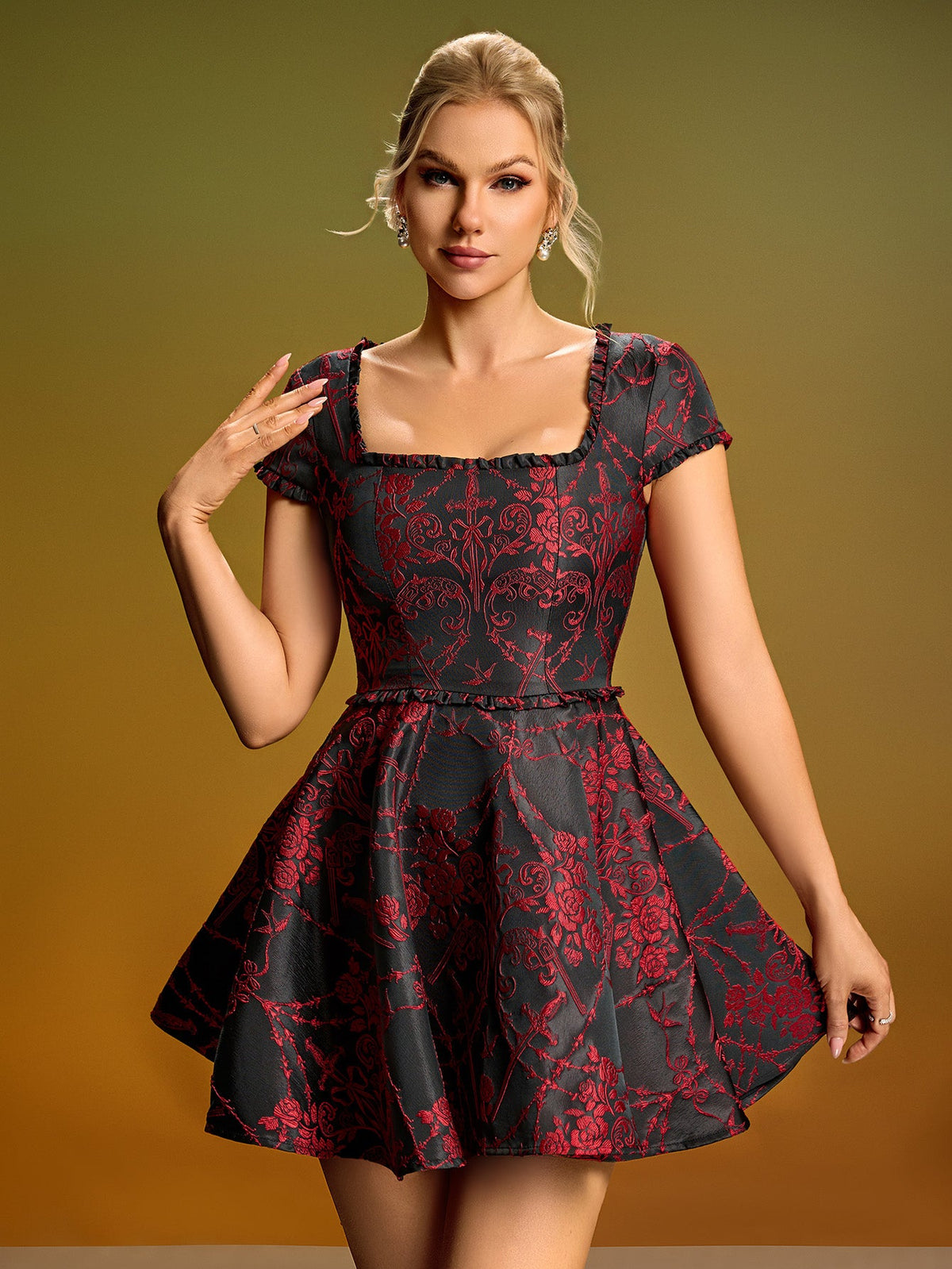Floral Embroidered A-Line Mini Dress, back detail view