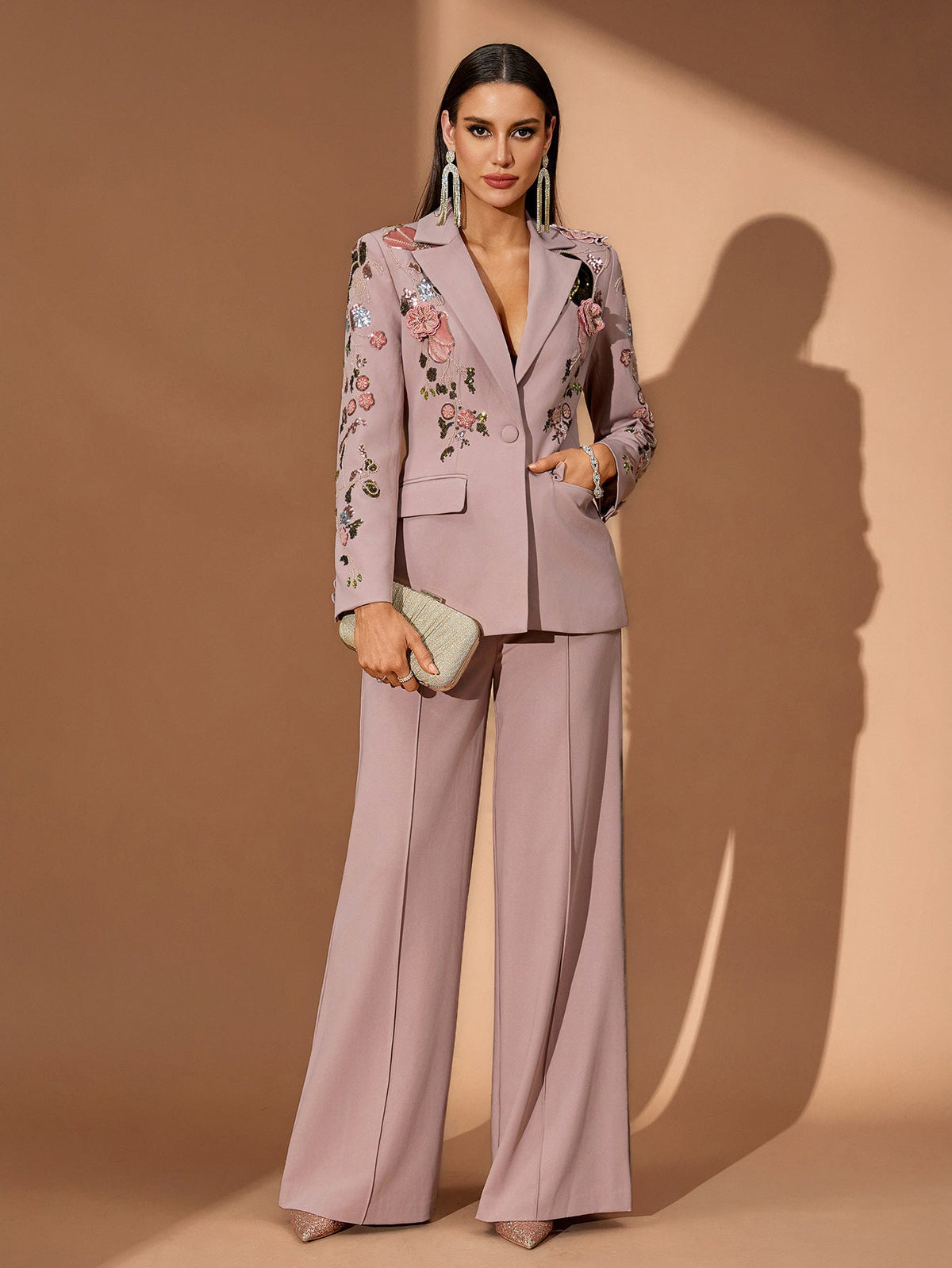 Floral Embroidered Tailored Pantsuit, front view