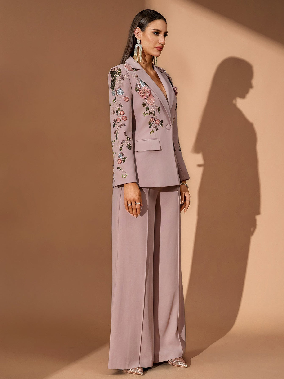 Floral Embroidered Tailored Pantsuit, side view