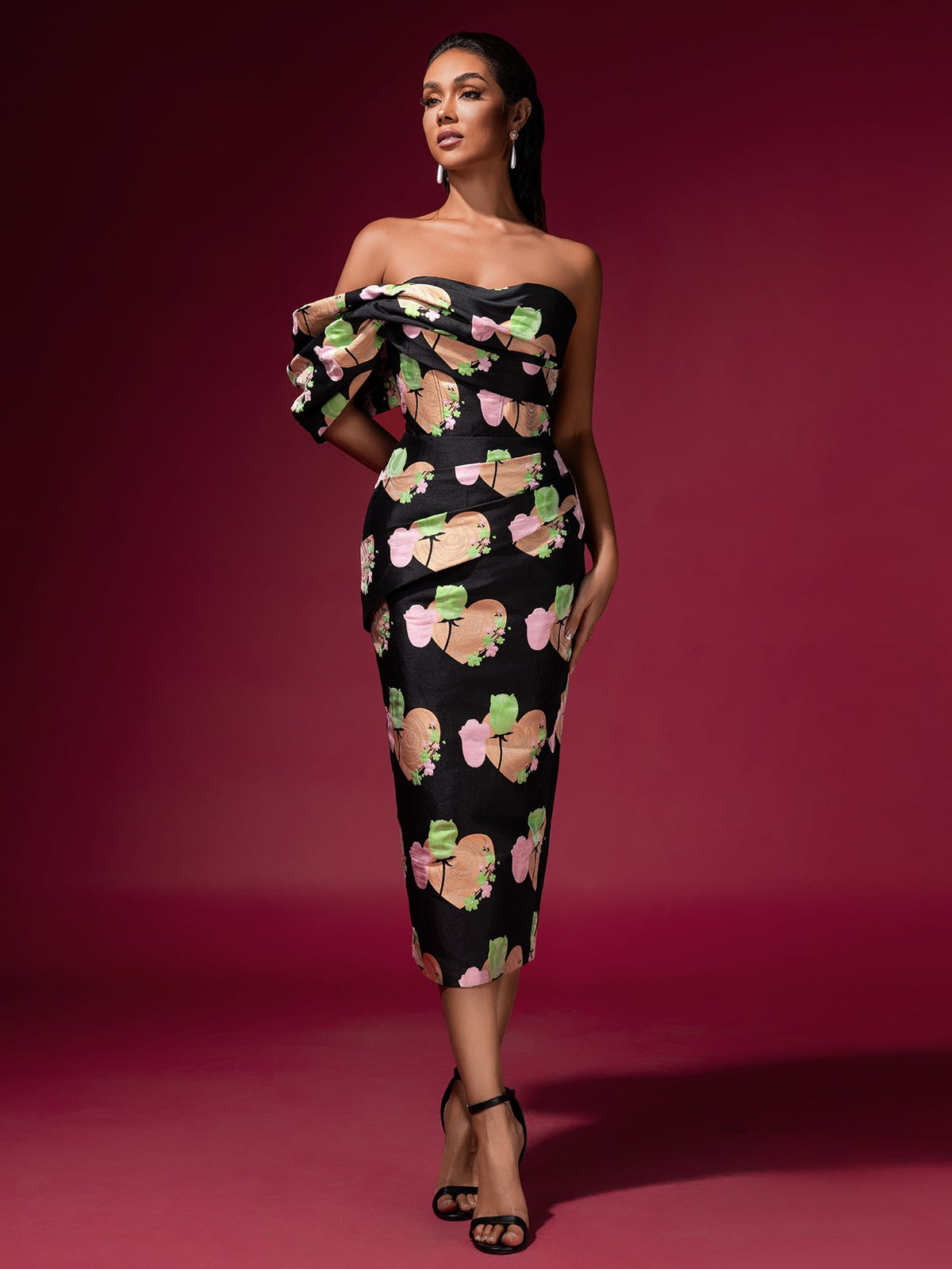 Floral Jacquard Backless Midi Dress, front view