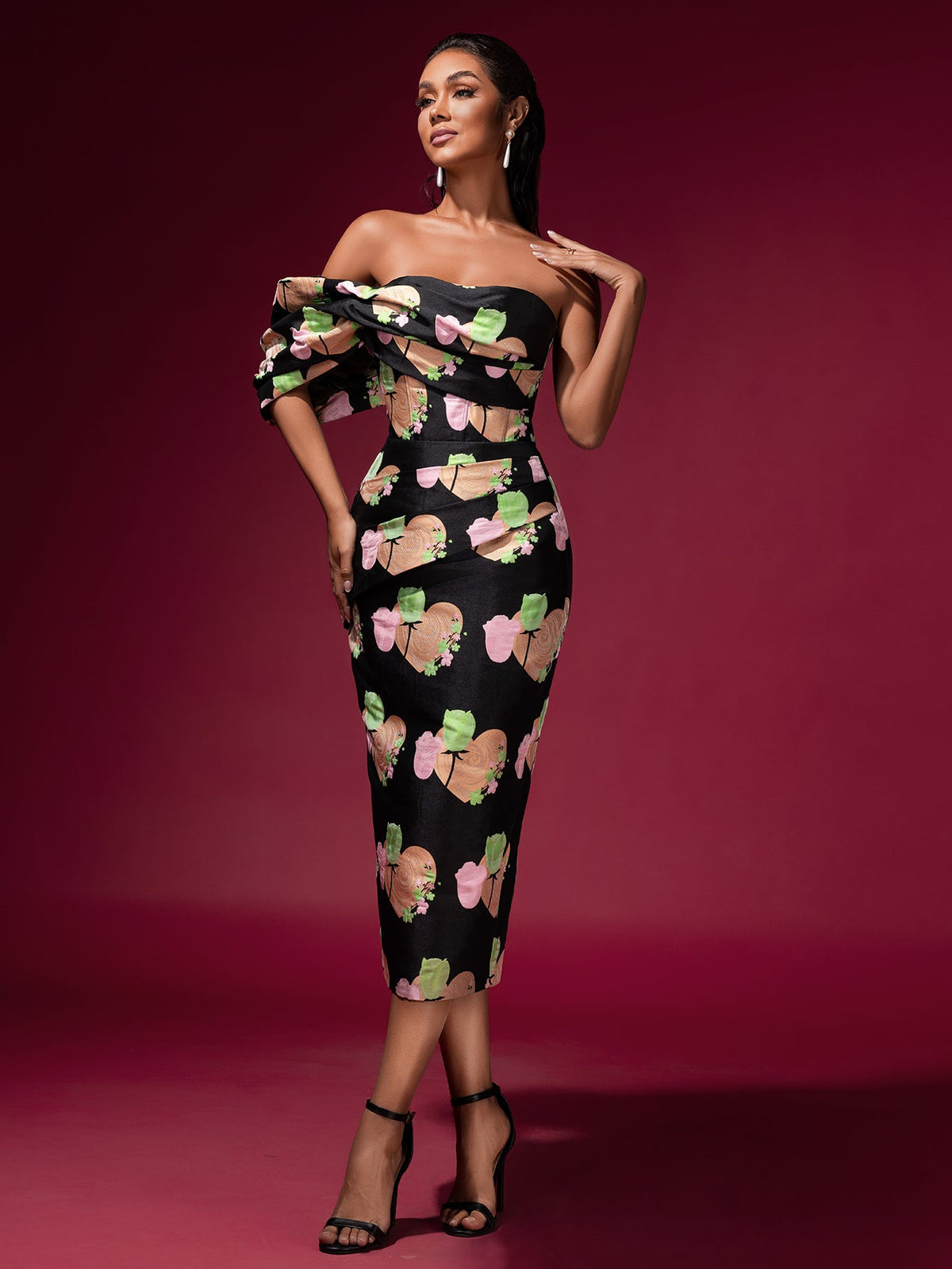 Floral Jacquard Backless Midi Dress, front full-length view