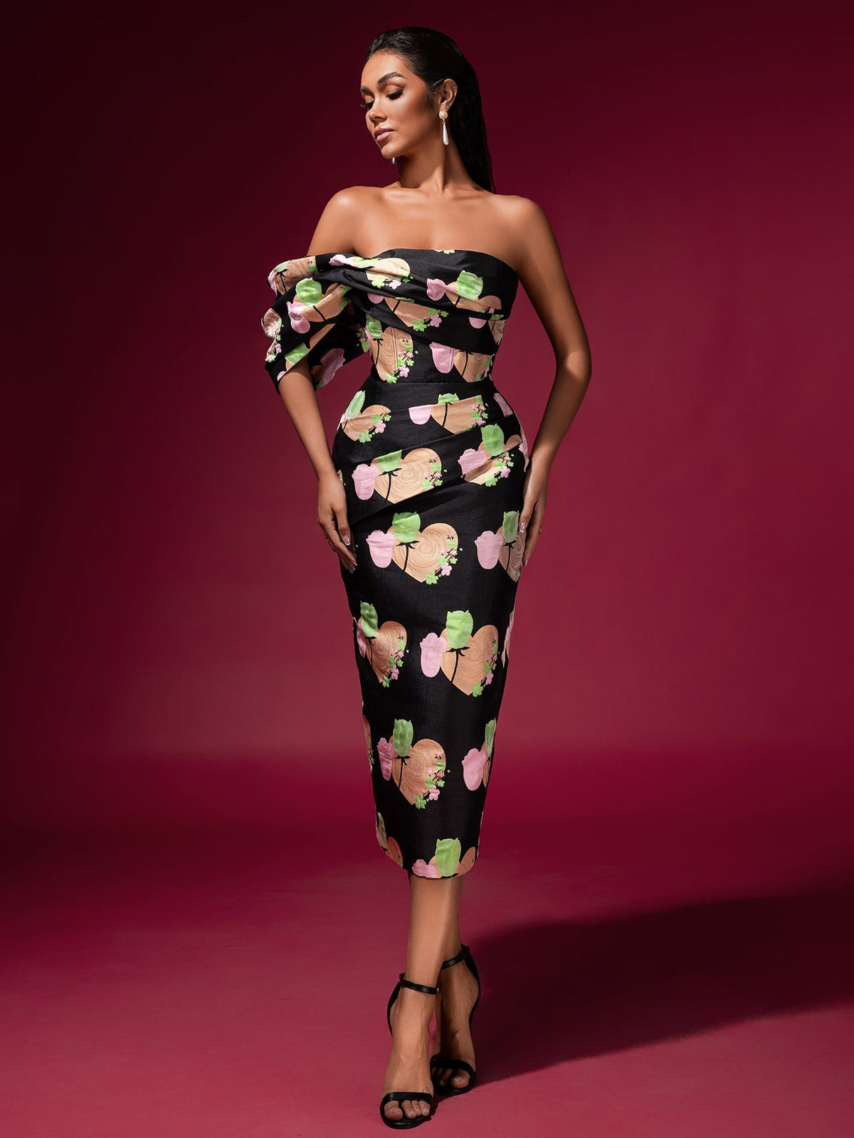 Floral Jacquard Backless Midi Dress, back detail view