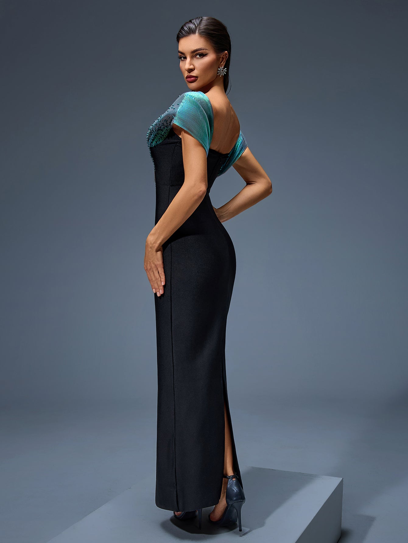Off Shoulder Beaded Bandage Maxi Dress