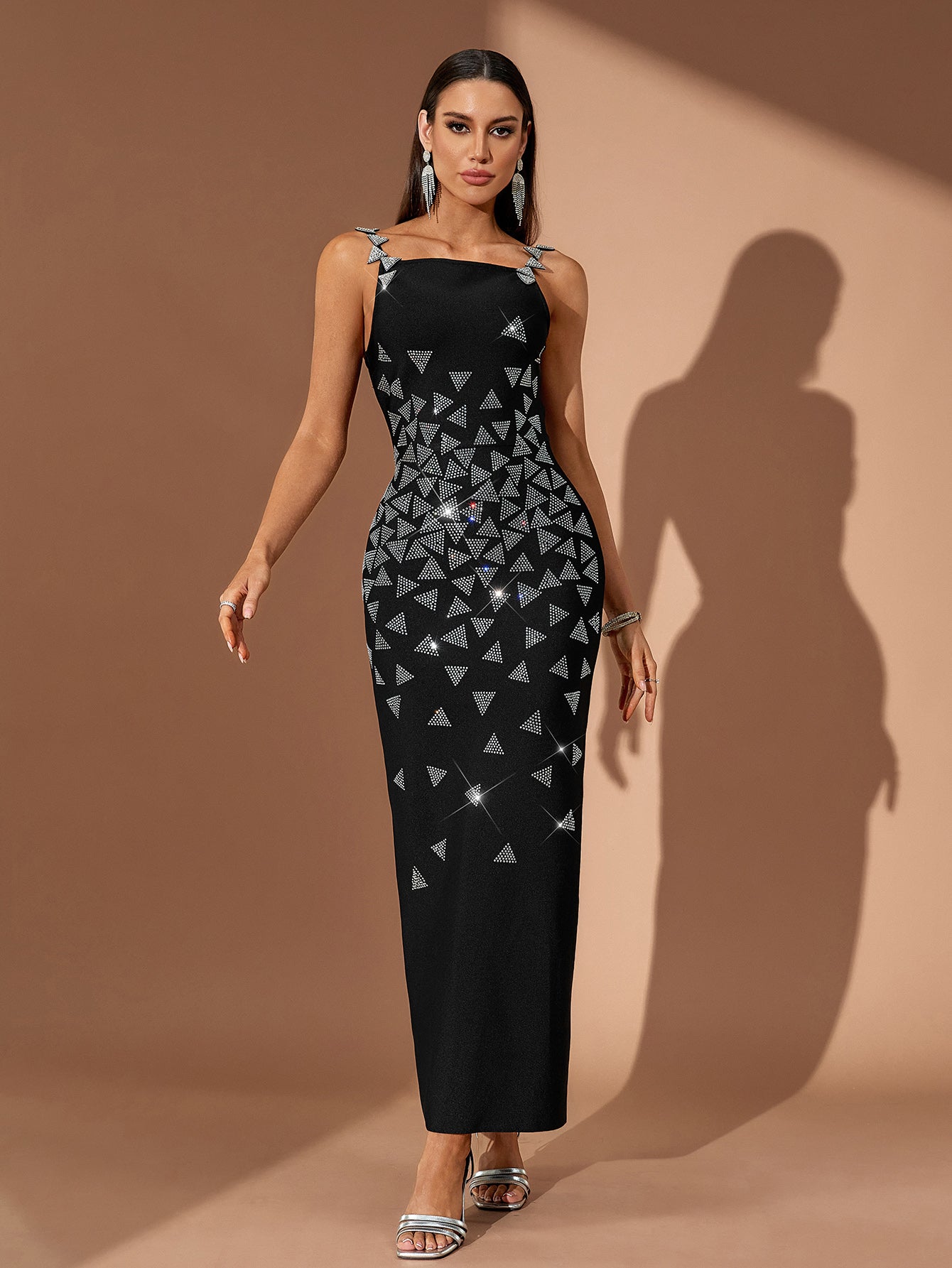 Crystal Triangle Embellished Bandage Dress