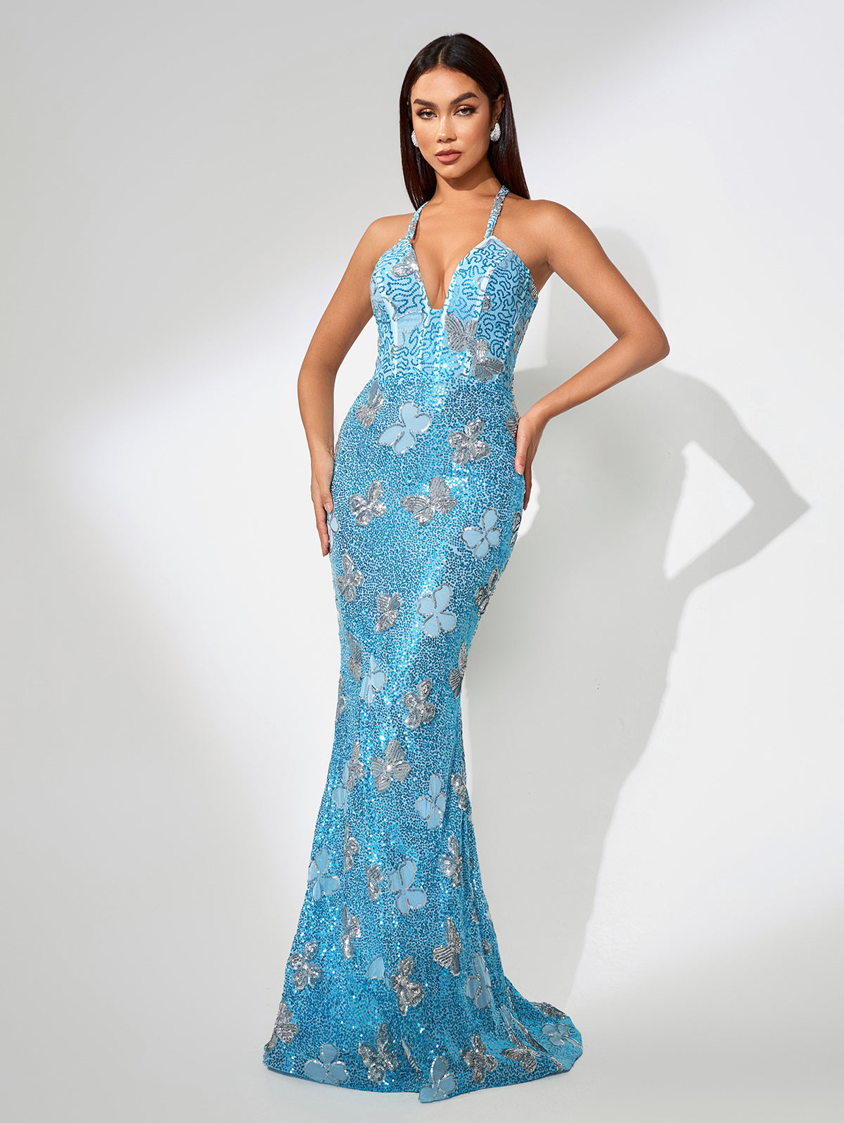 Sparkly Sequin Butterflies Maxi Dress