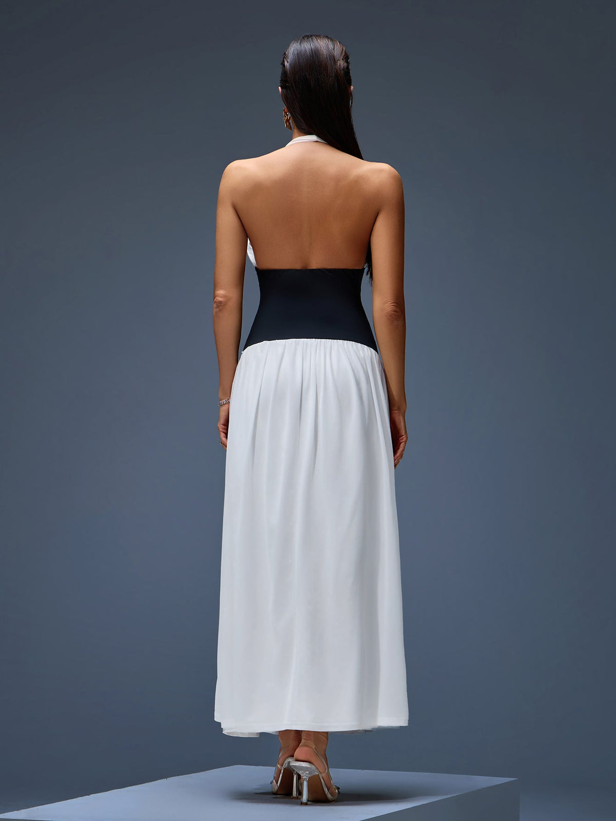 Halter Contrast Corset Maxi Dress, back detail view