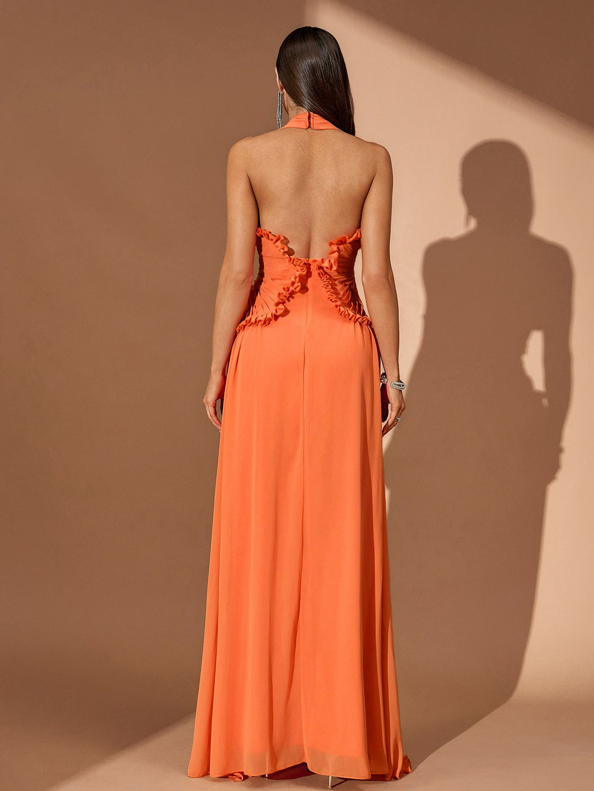 Halter Cutout Pleated Maxi Dress, back view