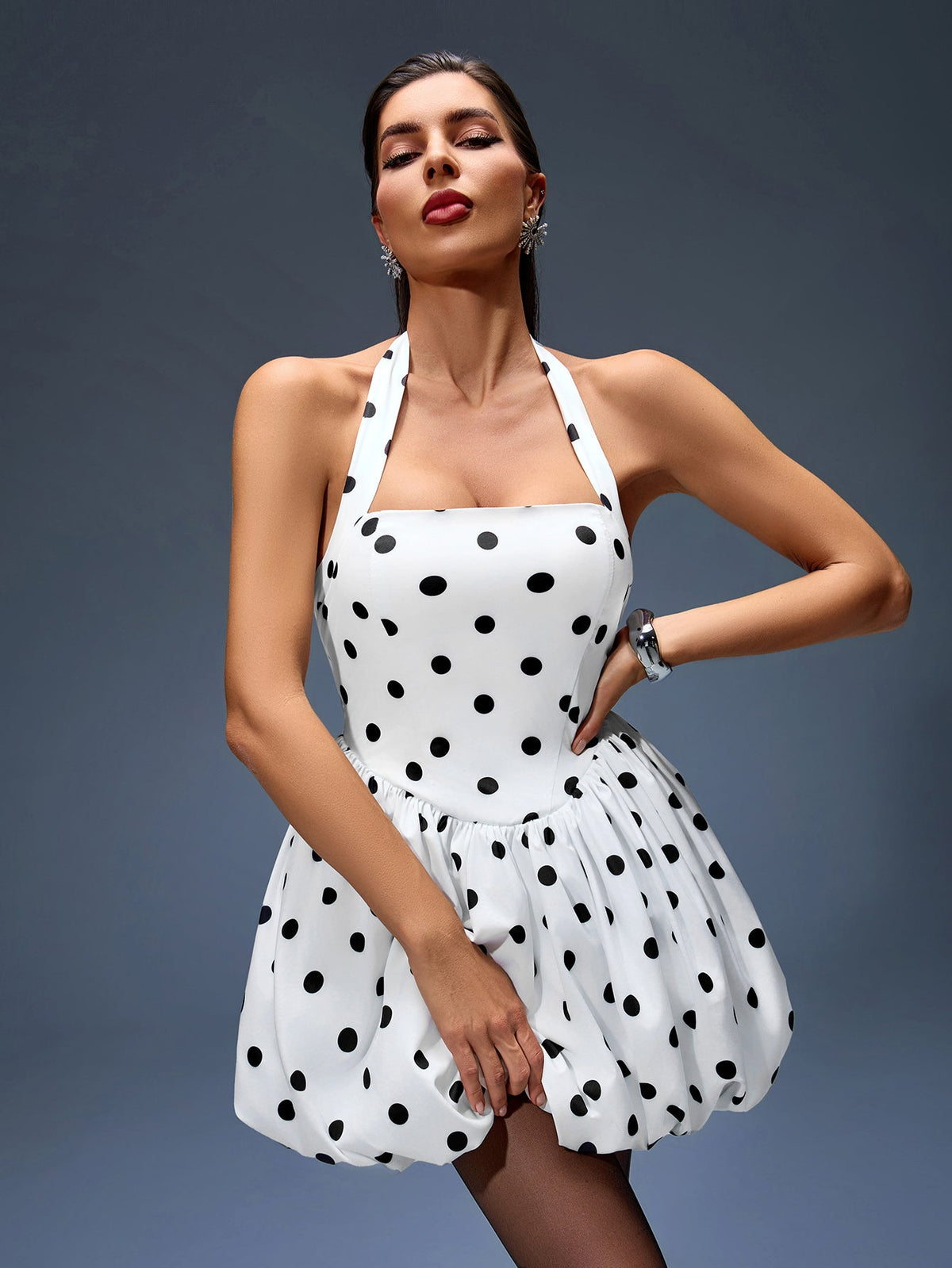 Halter Polka-Dot A-Line Dress, back detail view