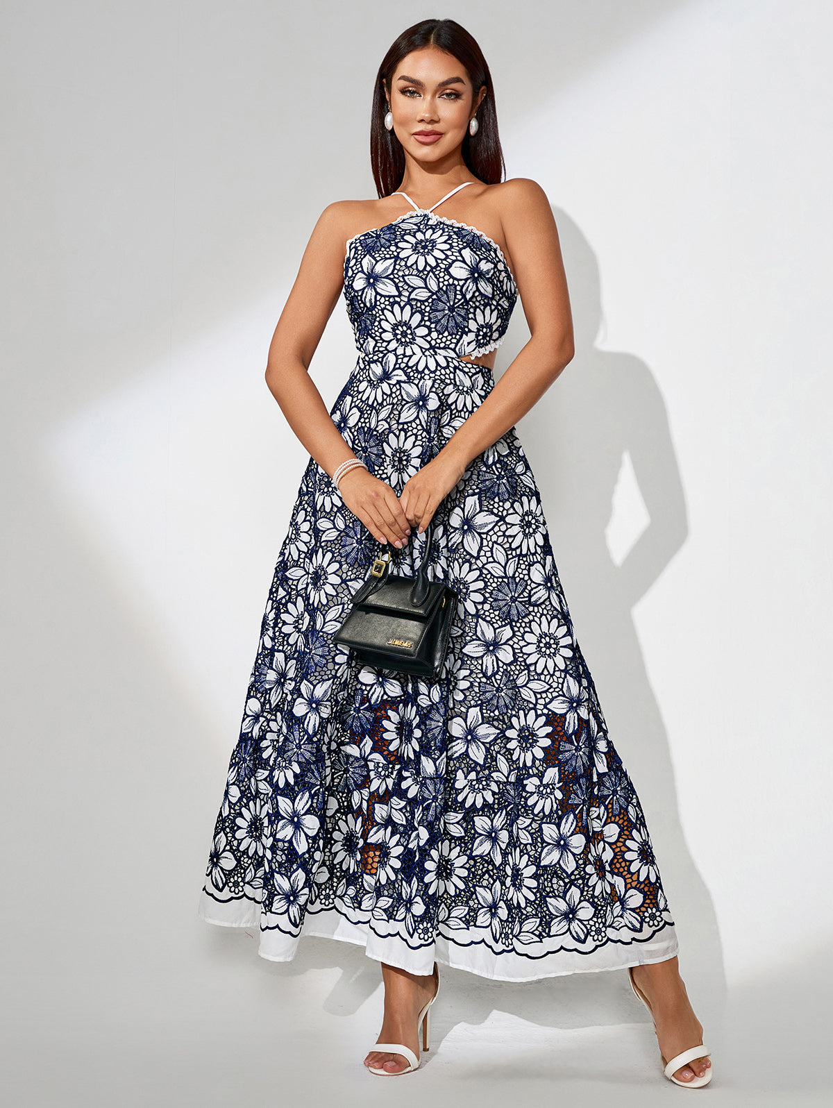 Vacation Flower Hollow Backless Dress