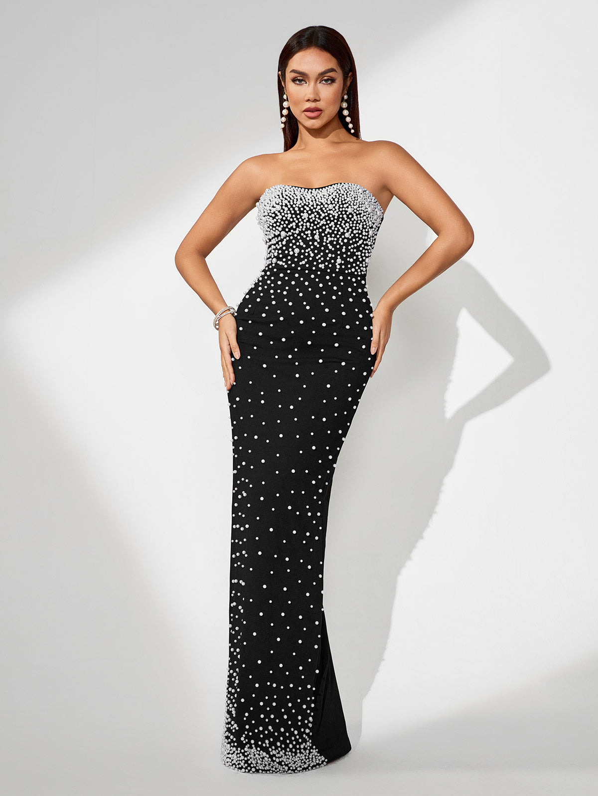 Elegant Pearl Embellished Evening Dress