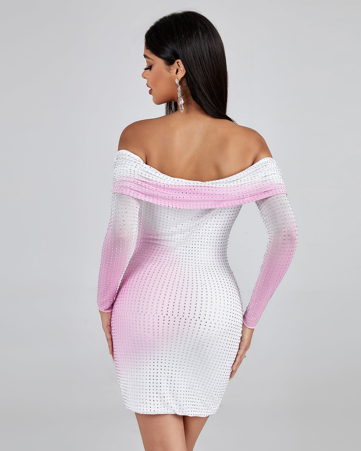 Off Shoulder Rhinestone Mini Dress