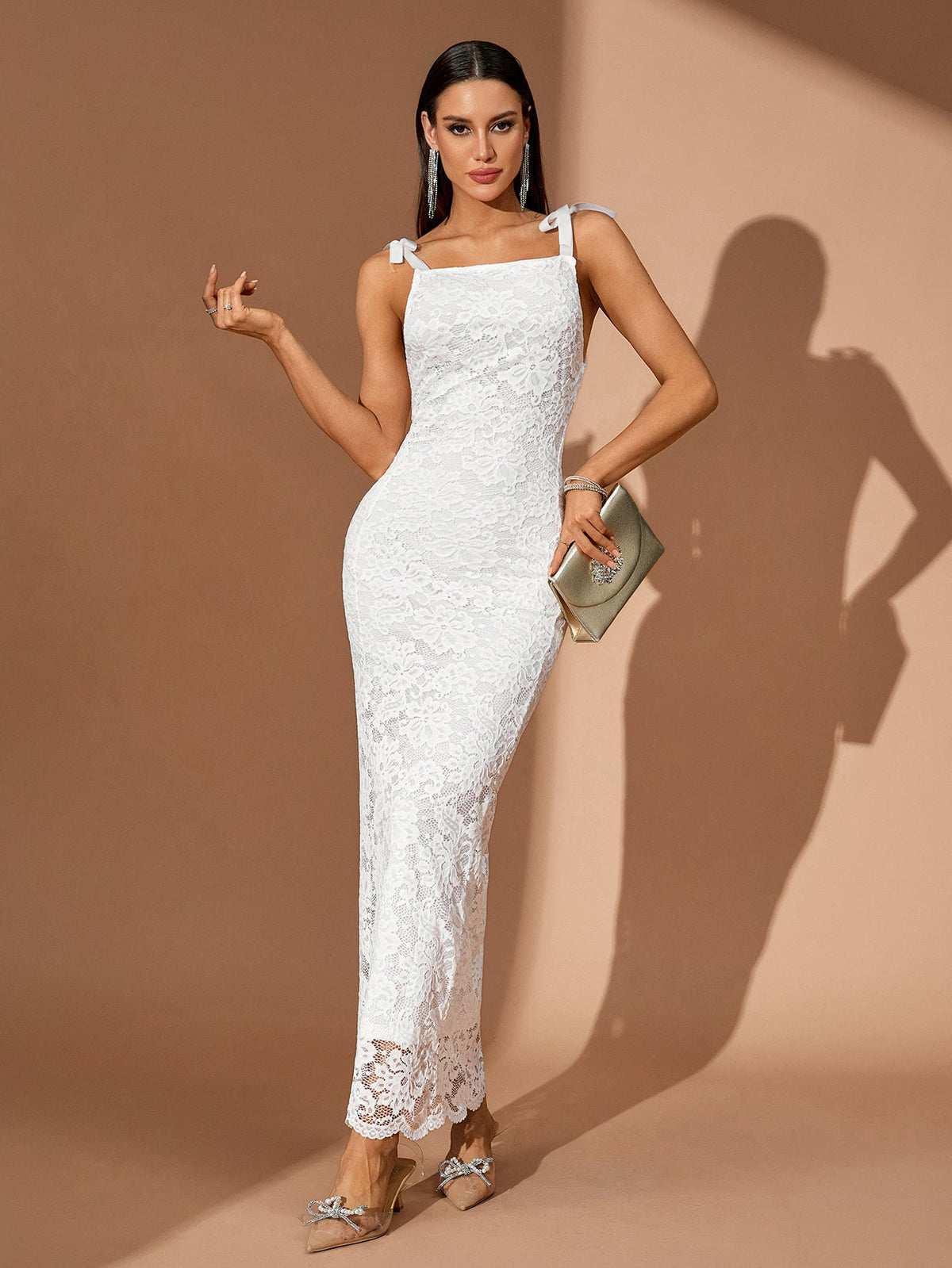Lace Strappy Column Maxi Dress, side view