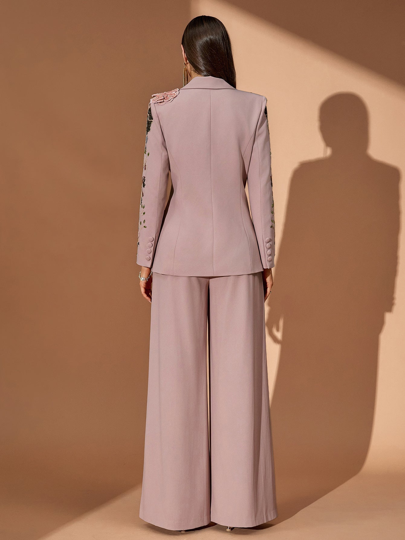 Sequin Floral Embroidery Couture Fall Suit