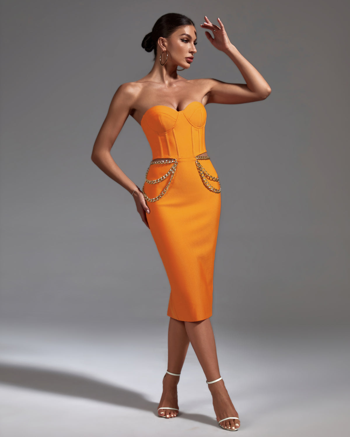 Chain Detail Cut Out Midi Bandage Dress