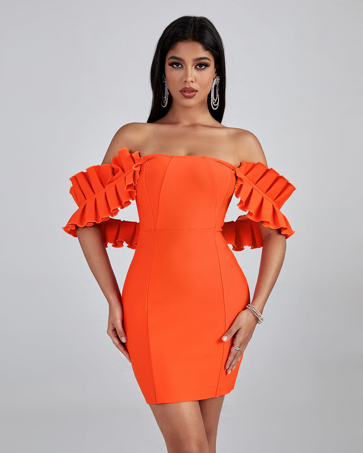 Off Shoulder Azo Mini Bandage Dress