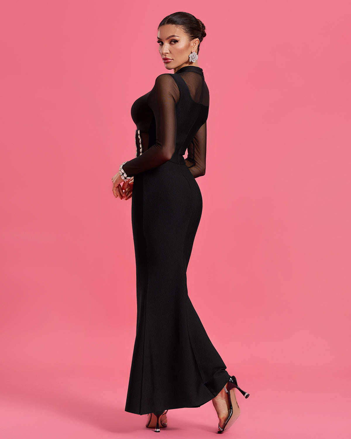 Crystal-Embellished Mesh Bandage Mermaid Dress