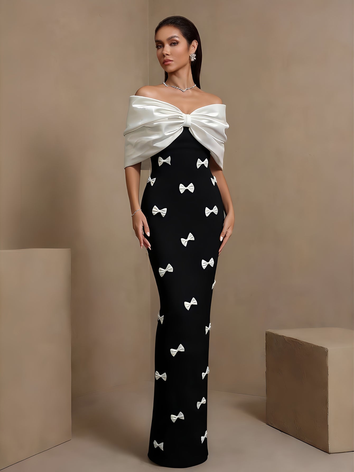 Off Shoulder White-Bowknots Bandage Dress