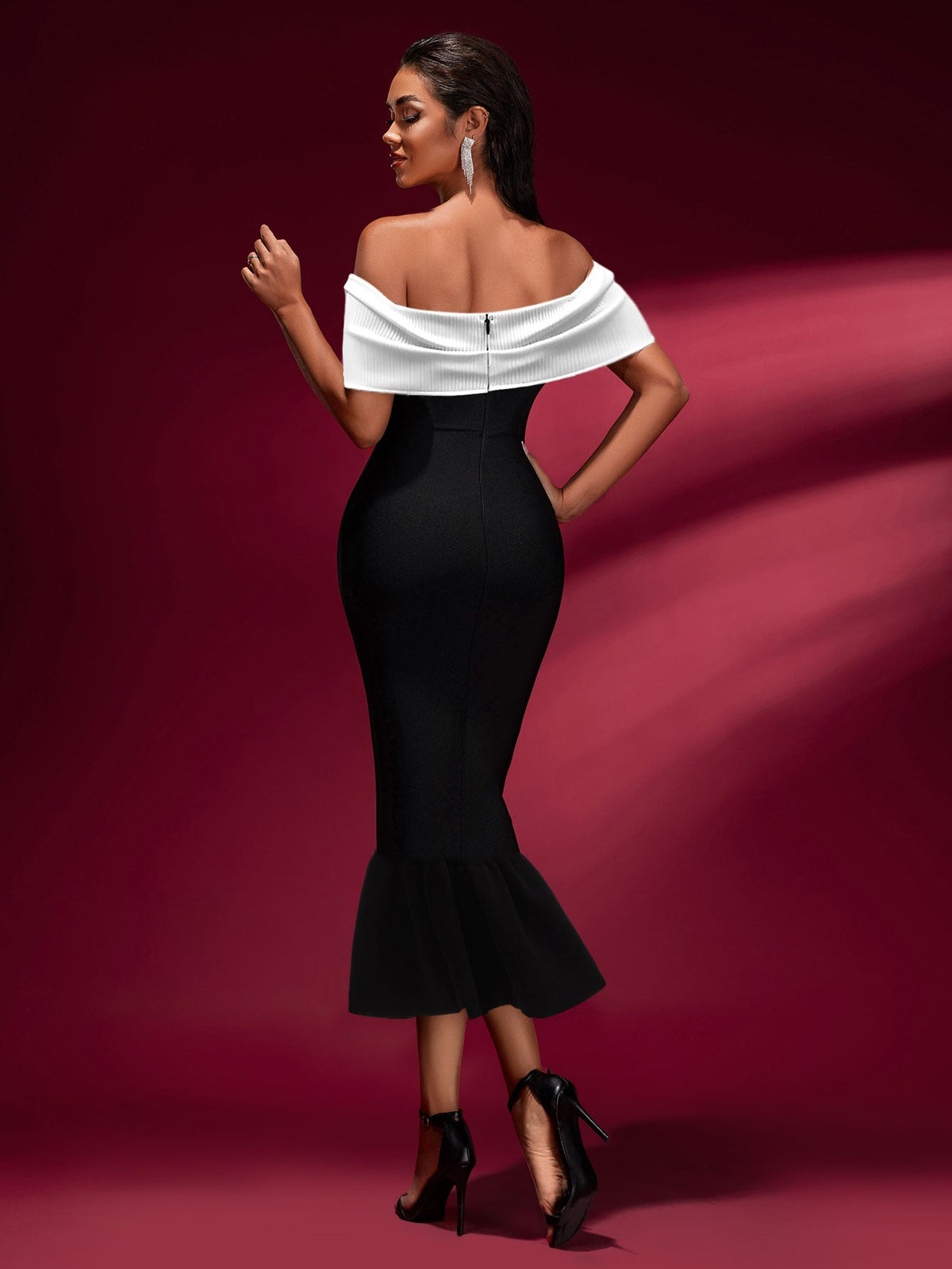 Off-Shoulder Bow Fishtail Bandage Dress, detail view
