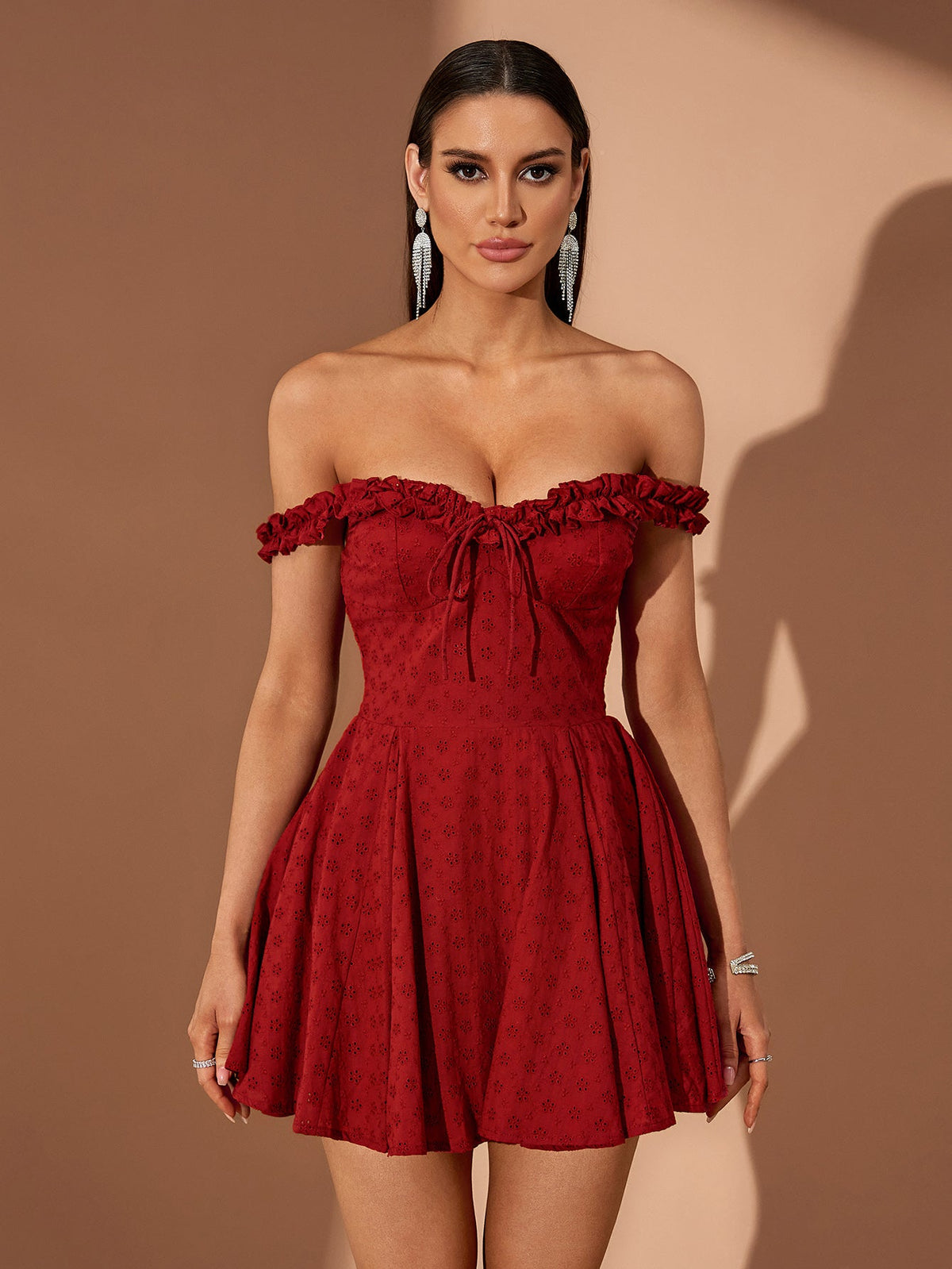 Off-Shoulder Ruffle Corset Mini Dress, side view