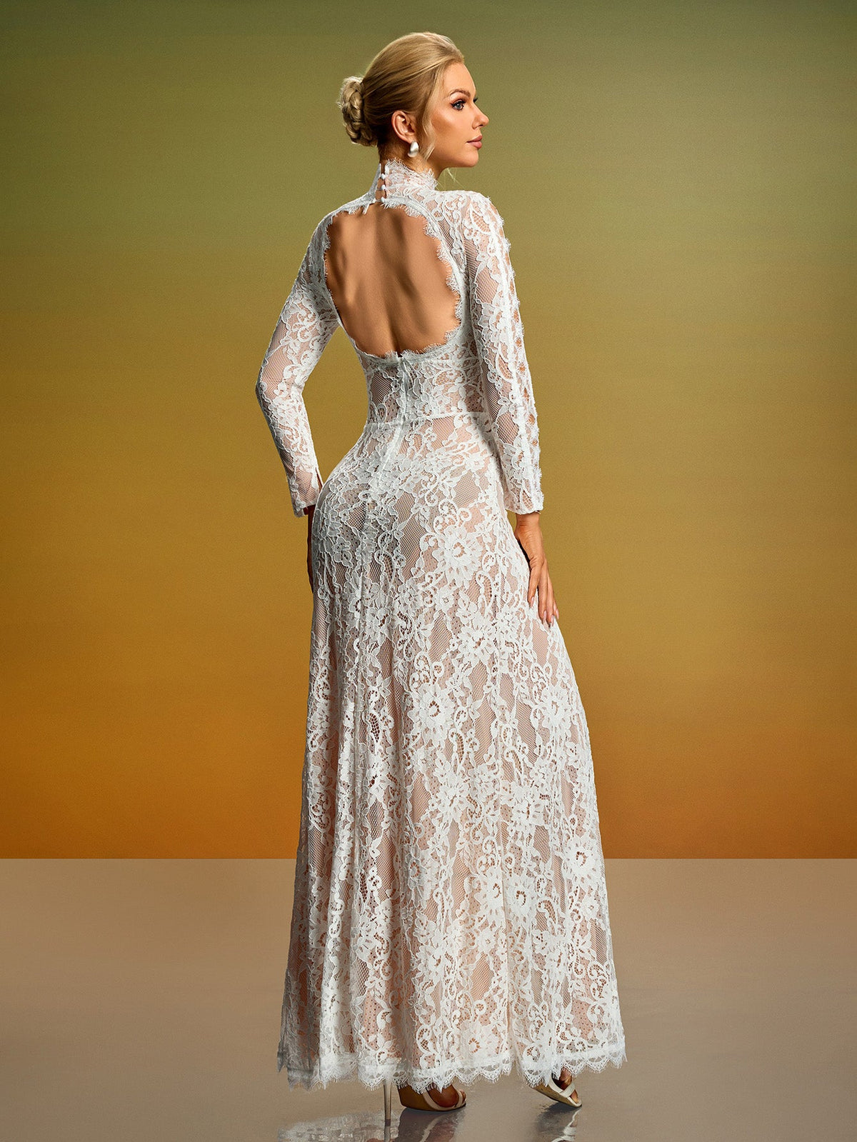 Open-Back Lace Cutout Maxi Dress, side view
