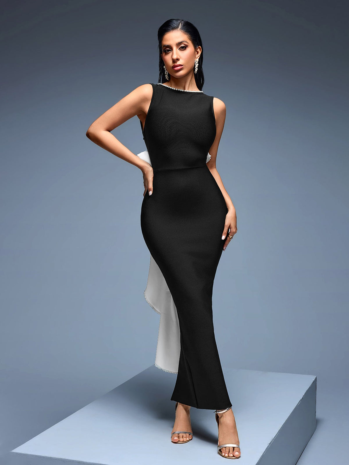 Oversized Bow Open-Back Bandage Maxi Dress, side view