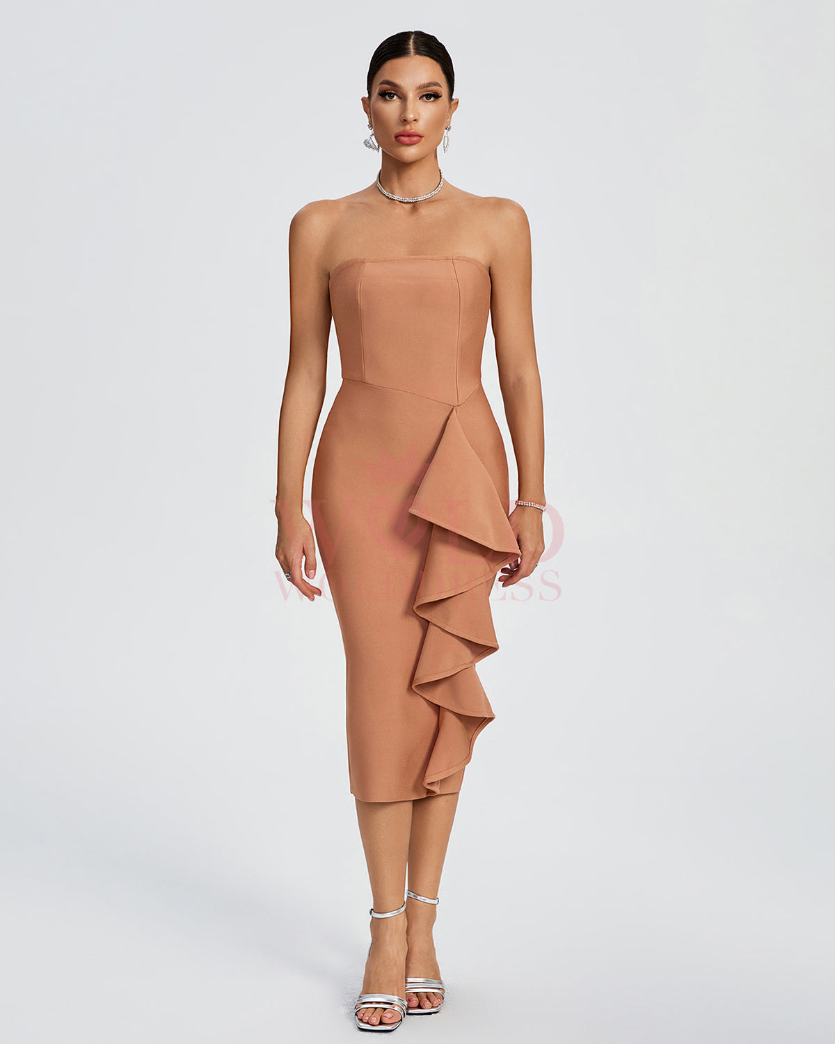 Strapless Ruffle Bandage Midi Dress