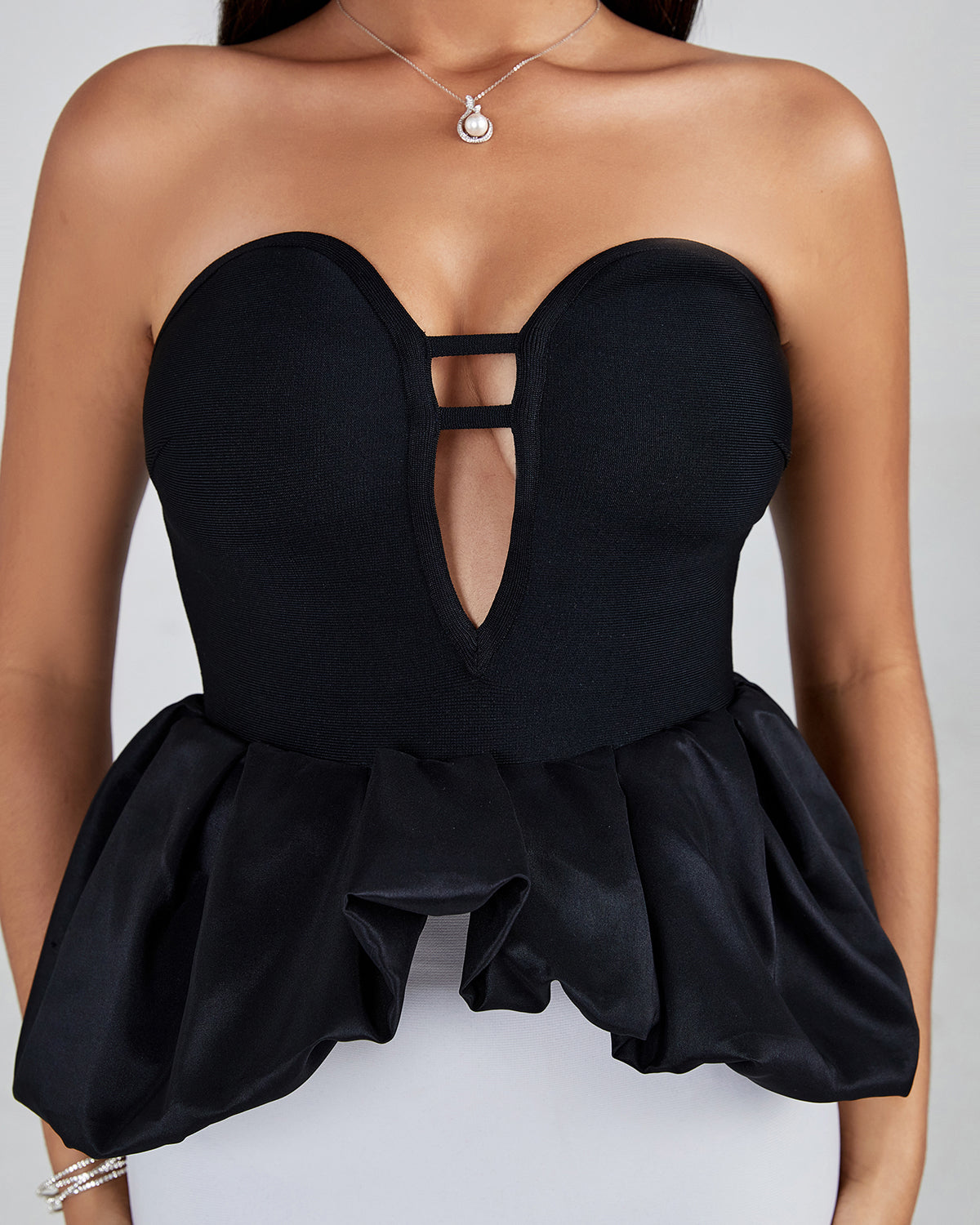 Black-white Strapless Bandage Dress