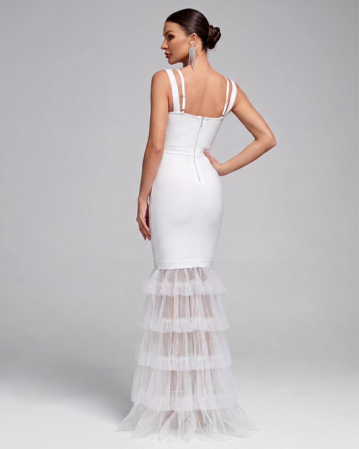 Strappy Cutout Tulle Bandage Maxi Dress