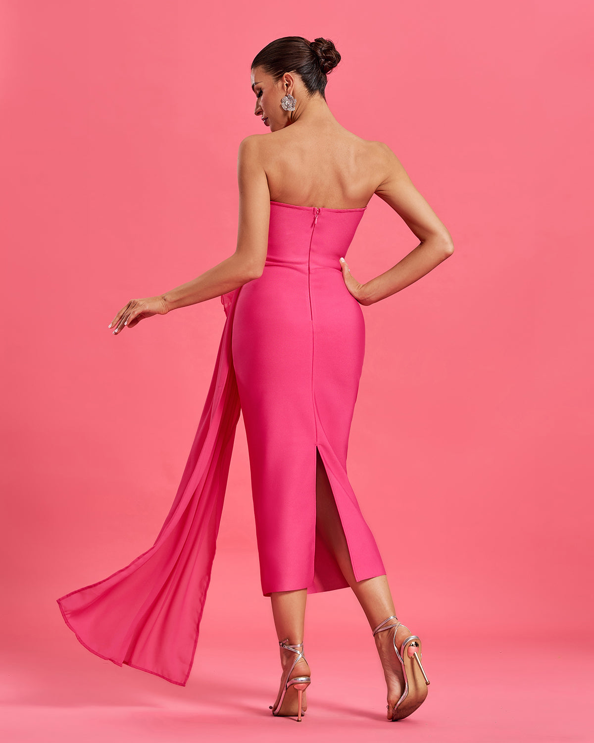 Huge Flowers Draped Bandage Midi Dress