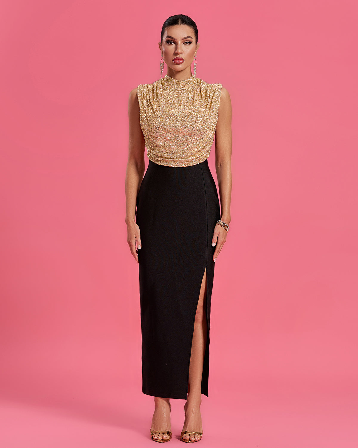 Sequin & Bandage Party Long Dress