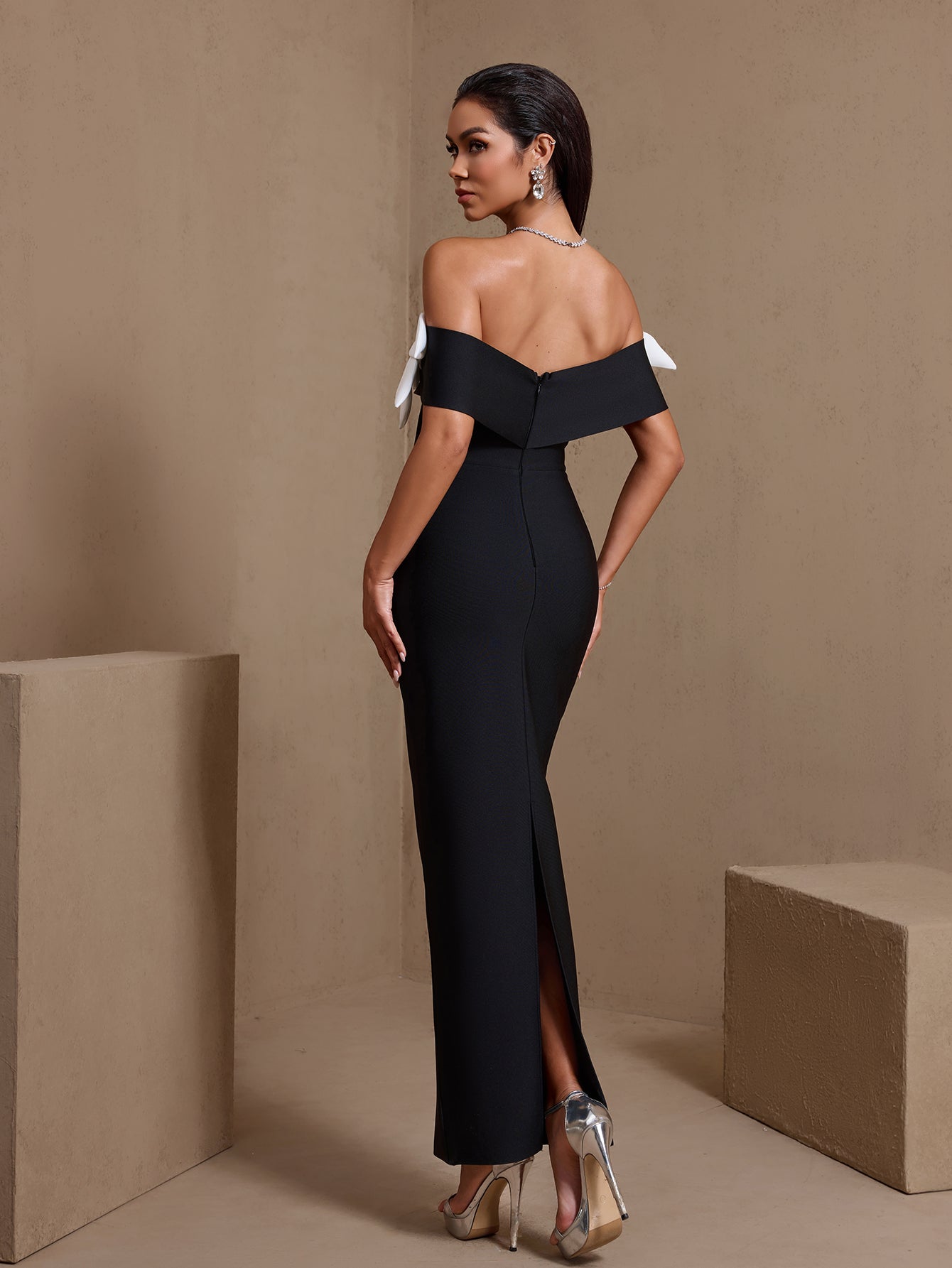 Off Shoulder Flower Crystal Bandage Dress