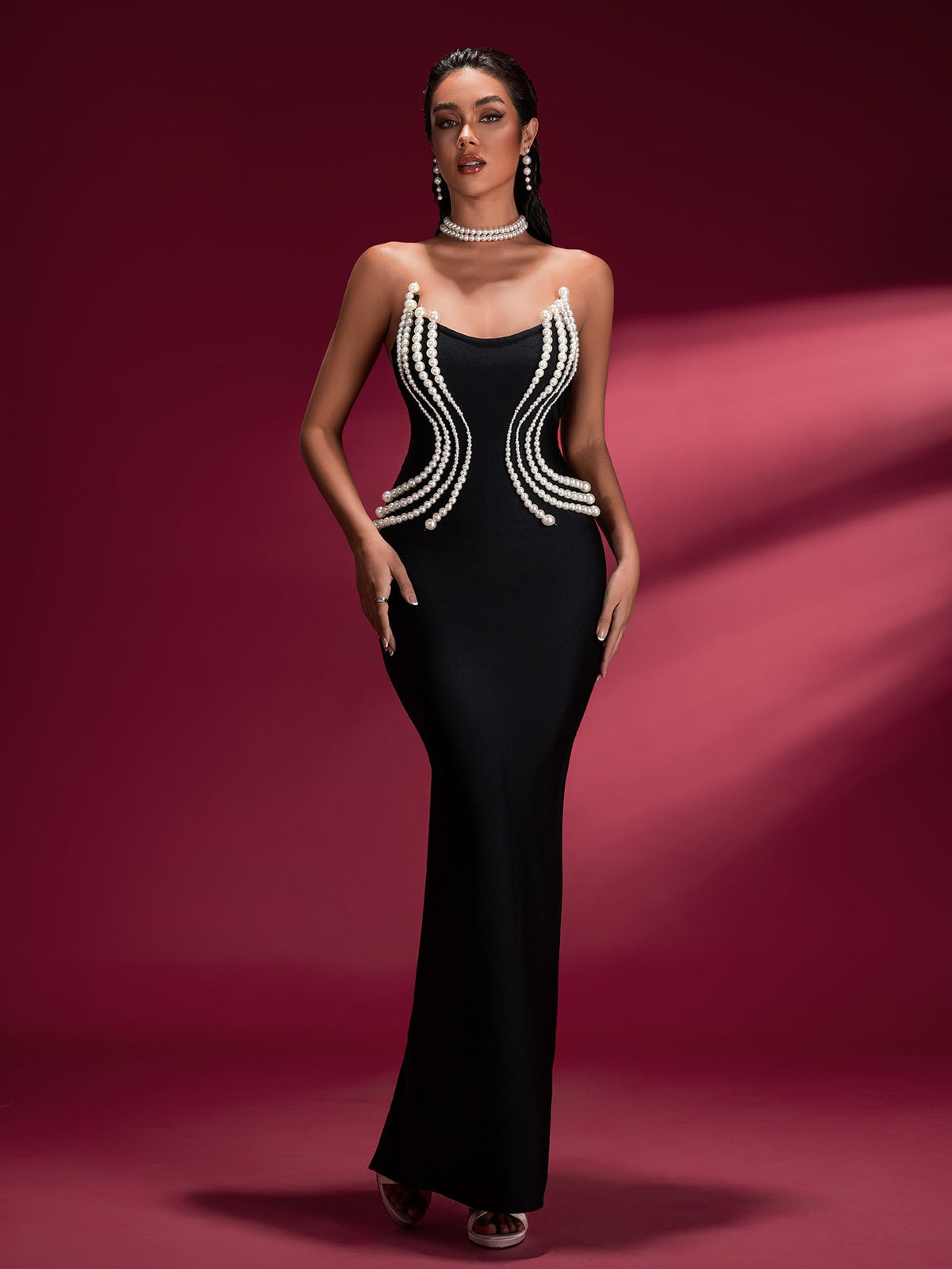 Pearl Detail Bandage Maxi Dress, front view