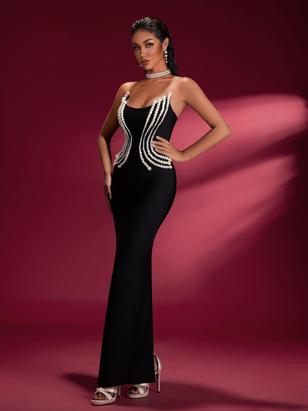 Pearl Detail Bandage Maxi Dress, back view