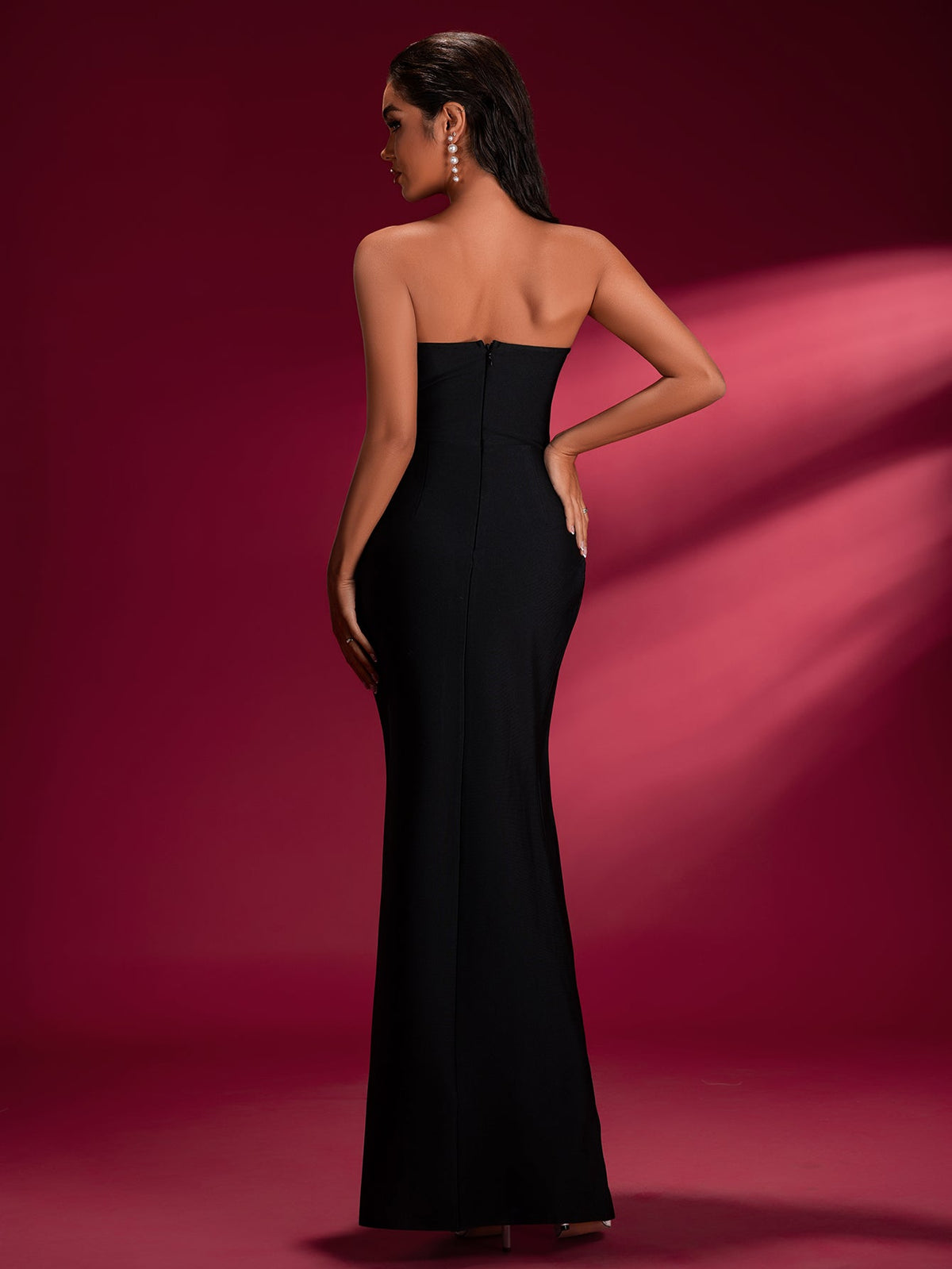 Pearl Detail High-Slit Bandage Dress, side view