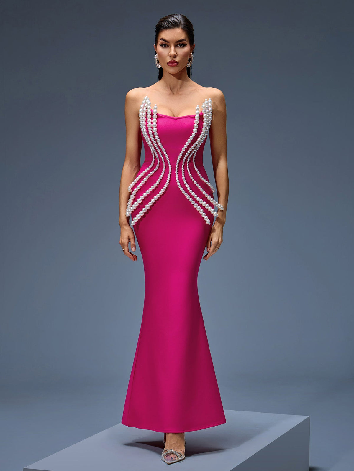 Pearl Embellished Bandage Maxi Dress, front view