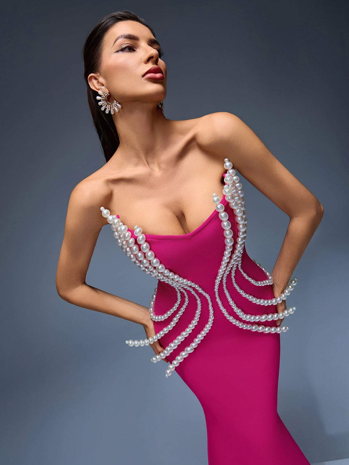 Pearl Embellished Bandage Maxi Dress, back detail view