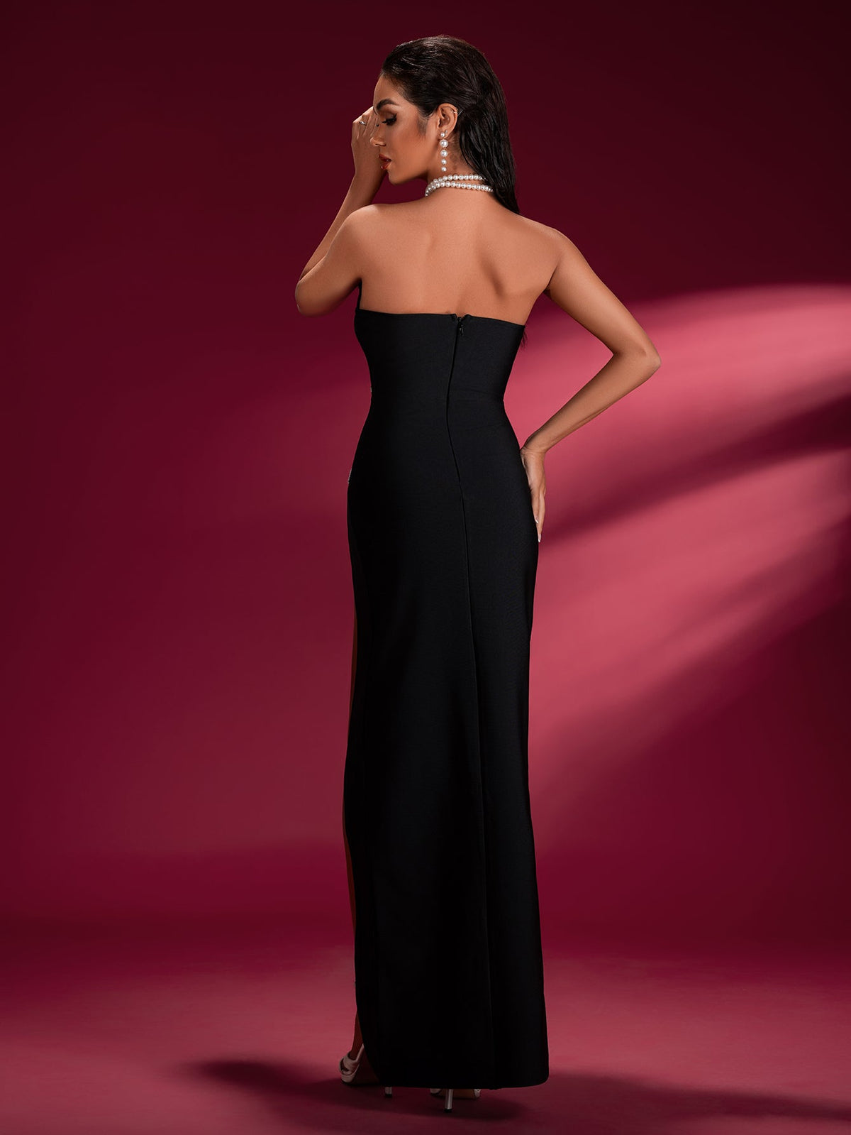 Pearl Embellished High-Slit Bandage Dress, side view
