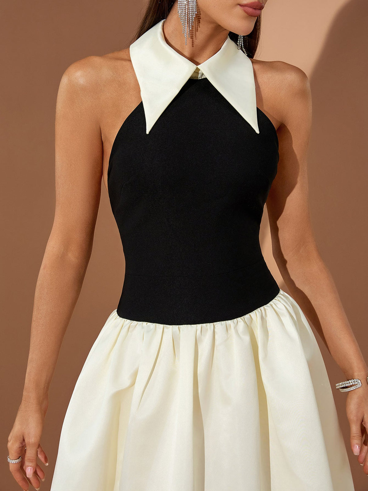 Pointed Collar A-Line Midi Dress, detail view