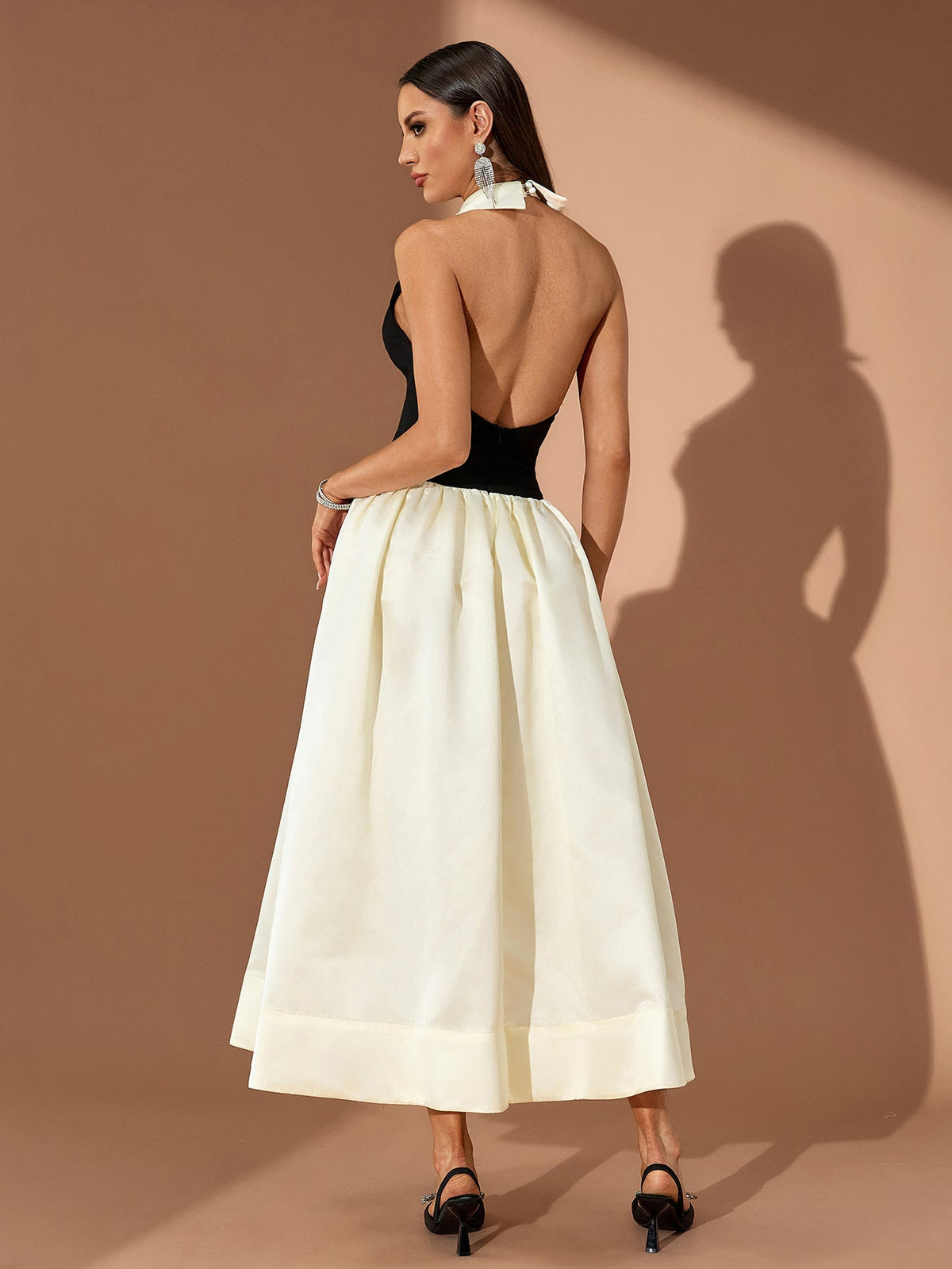 Pointed Collar A-Line Midi Dress, back view