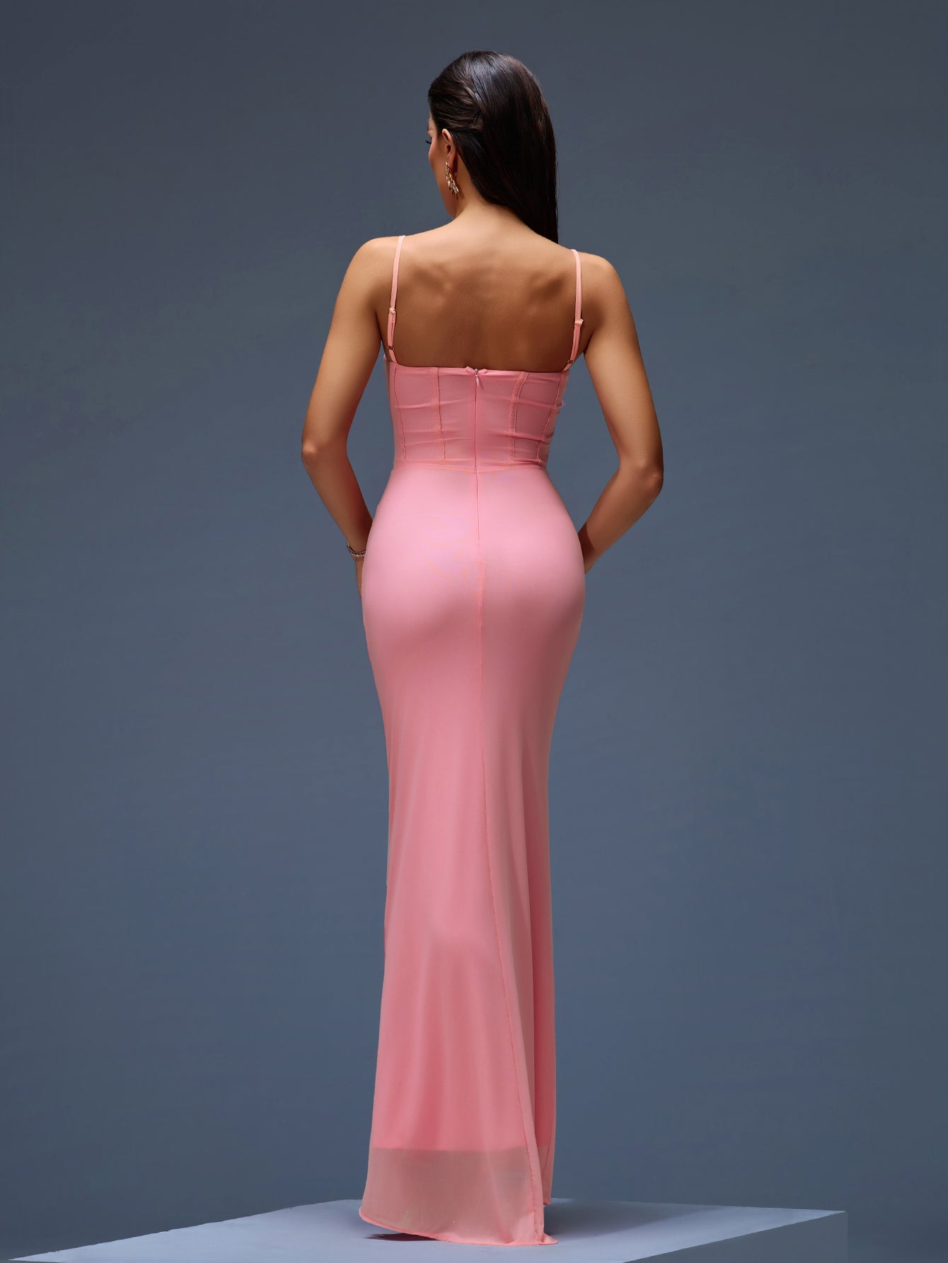 Applique Mesh Corset Maxi Dress