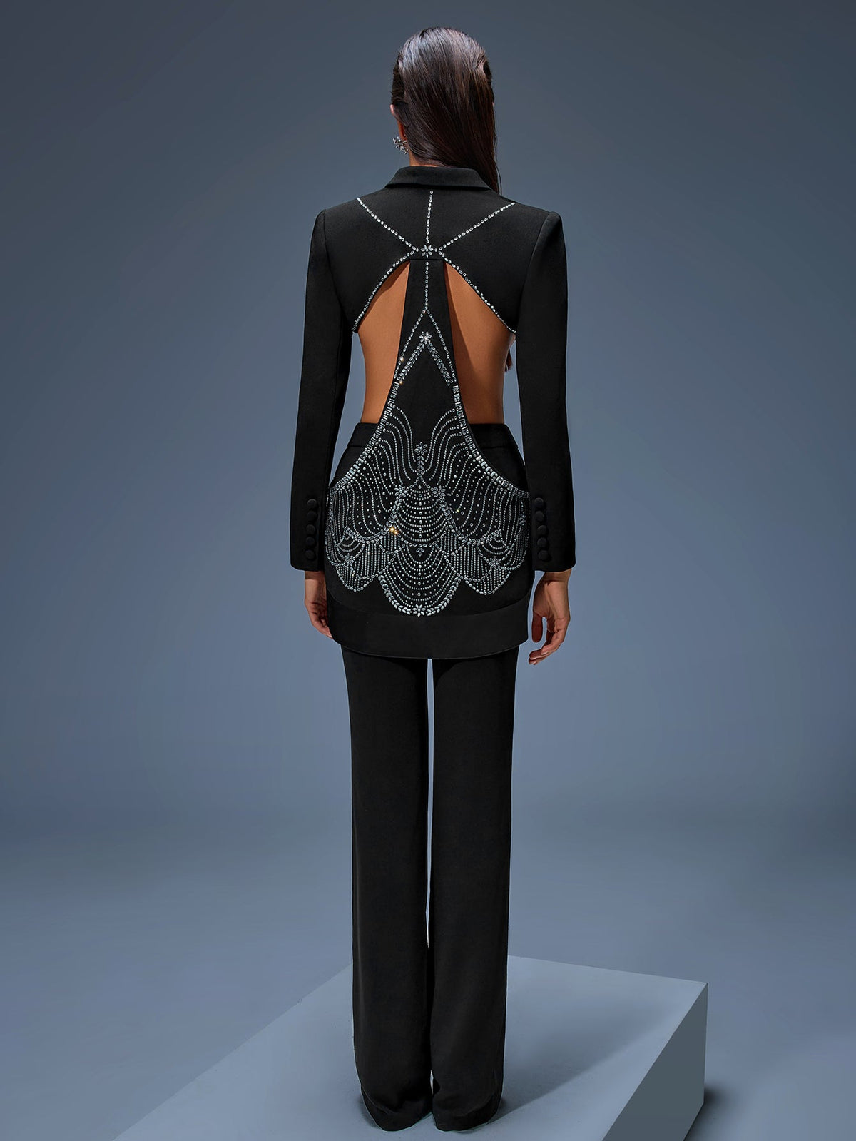 Rhinestone Cutout Jacket Two-Piece Set, side view