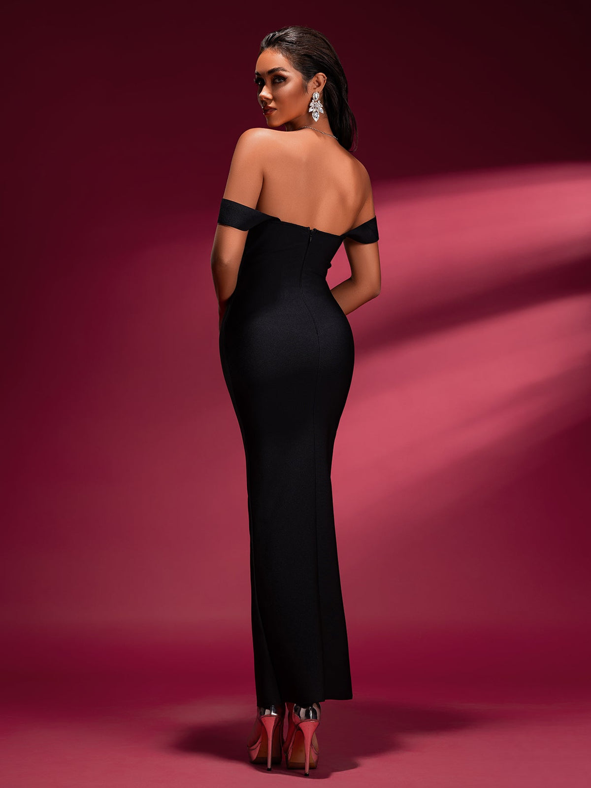 Rhinestone High-Slit Bandage Maxi Dress, detail view