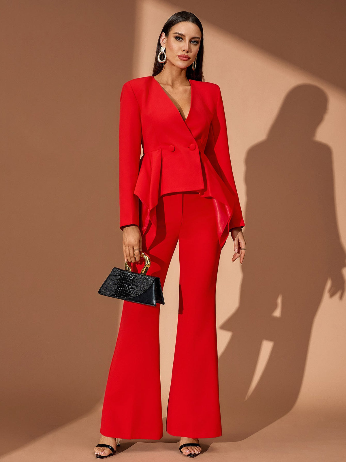 Ruffled Peplum Pantsuit, front view