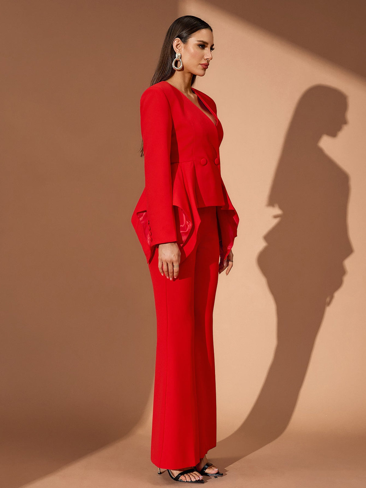 Ruffled Peplum Pantsuit, three-quarter view