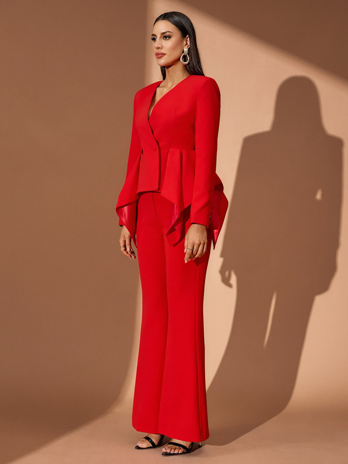 Ruffled Peplum Pantsuit, full-length styling view
