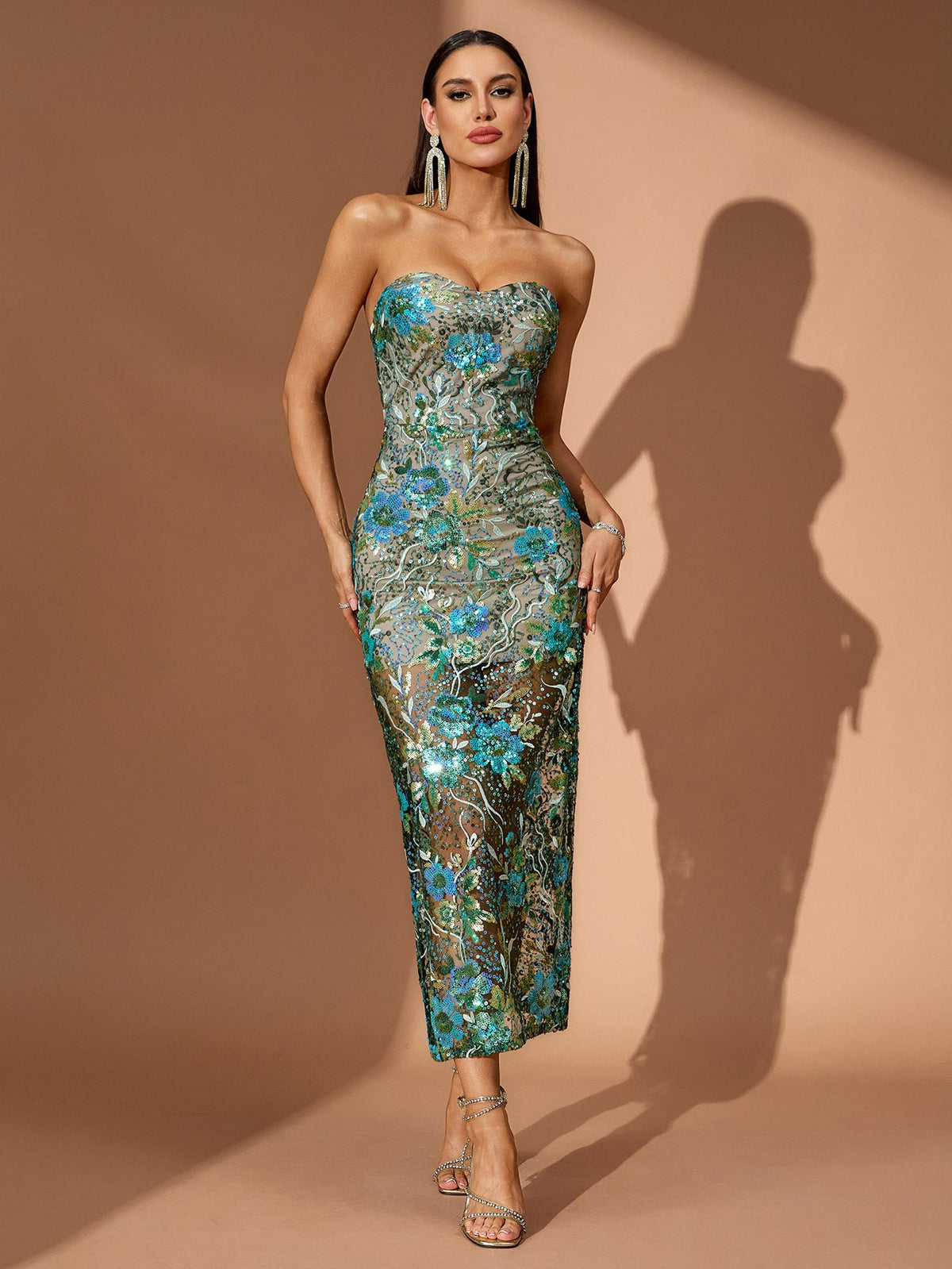 Strapless Dahlia Sequin Midi Dress, front view