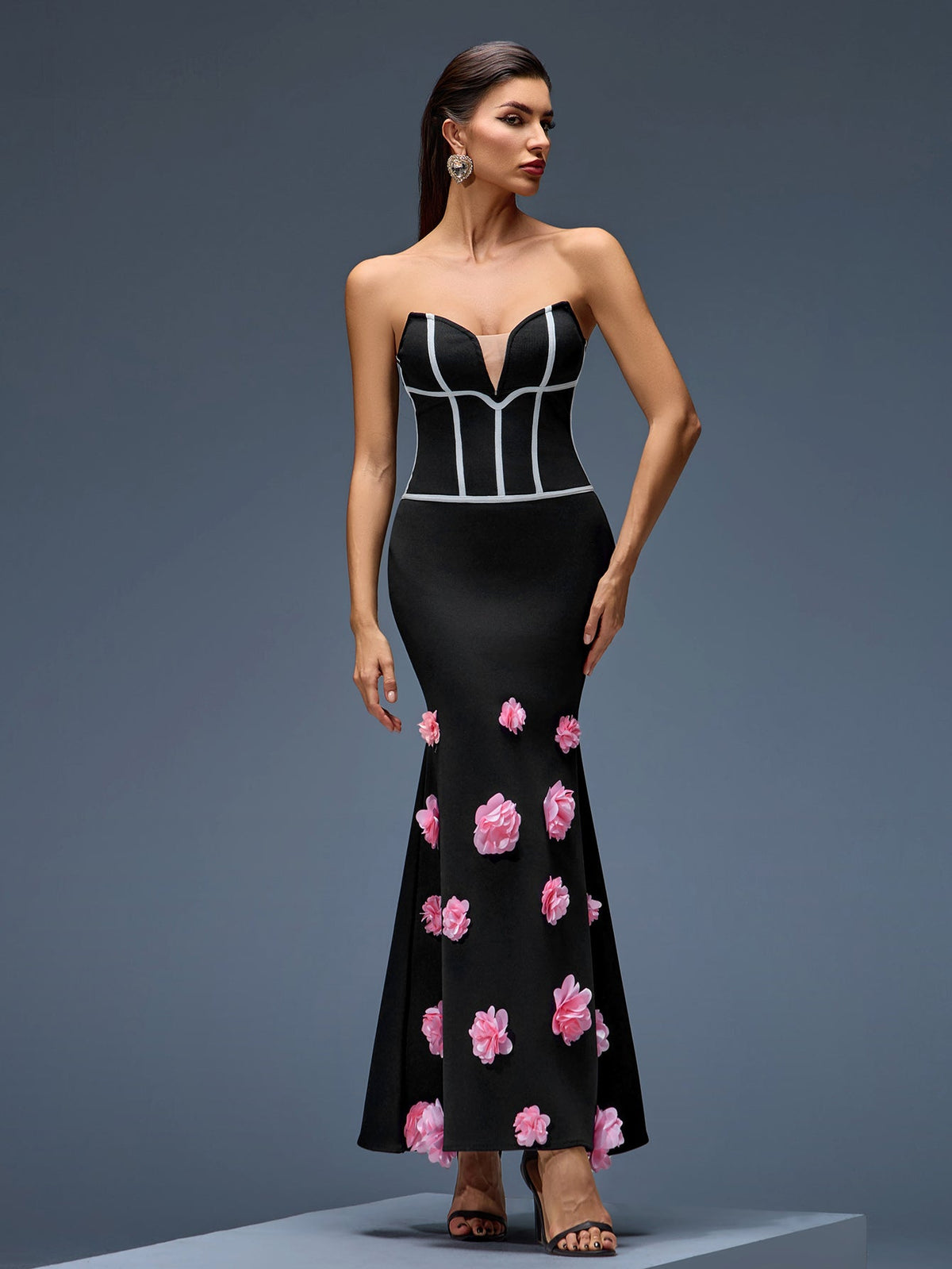 Strapless Floral Bandage Mermaid Dress, front view